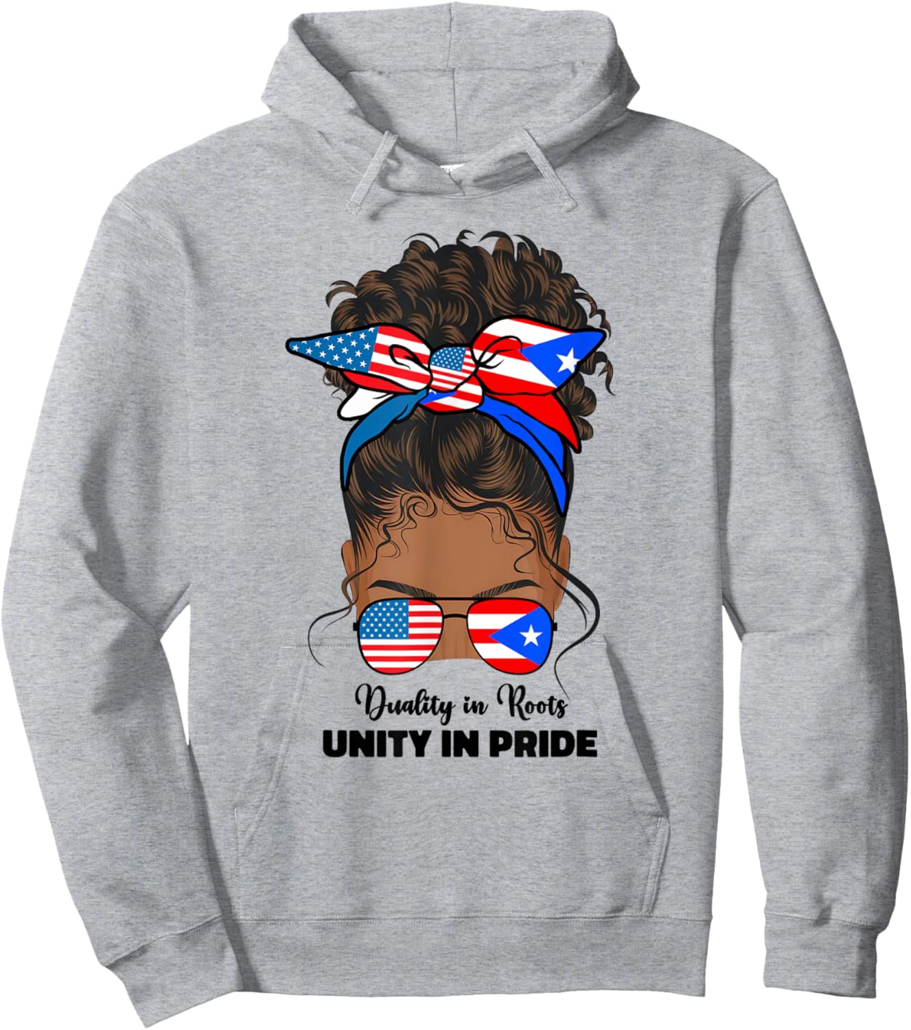 Half American And Puerto Rican Rico Flag Afro Girl Women Hoodie - Hoodie | Ash