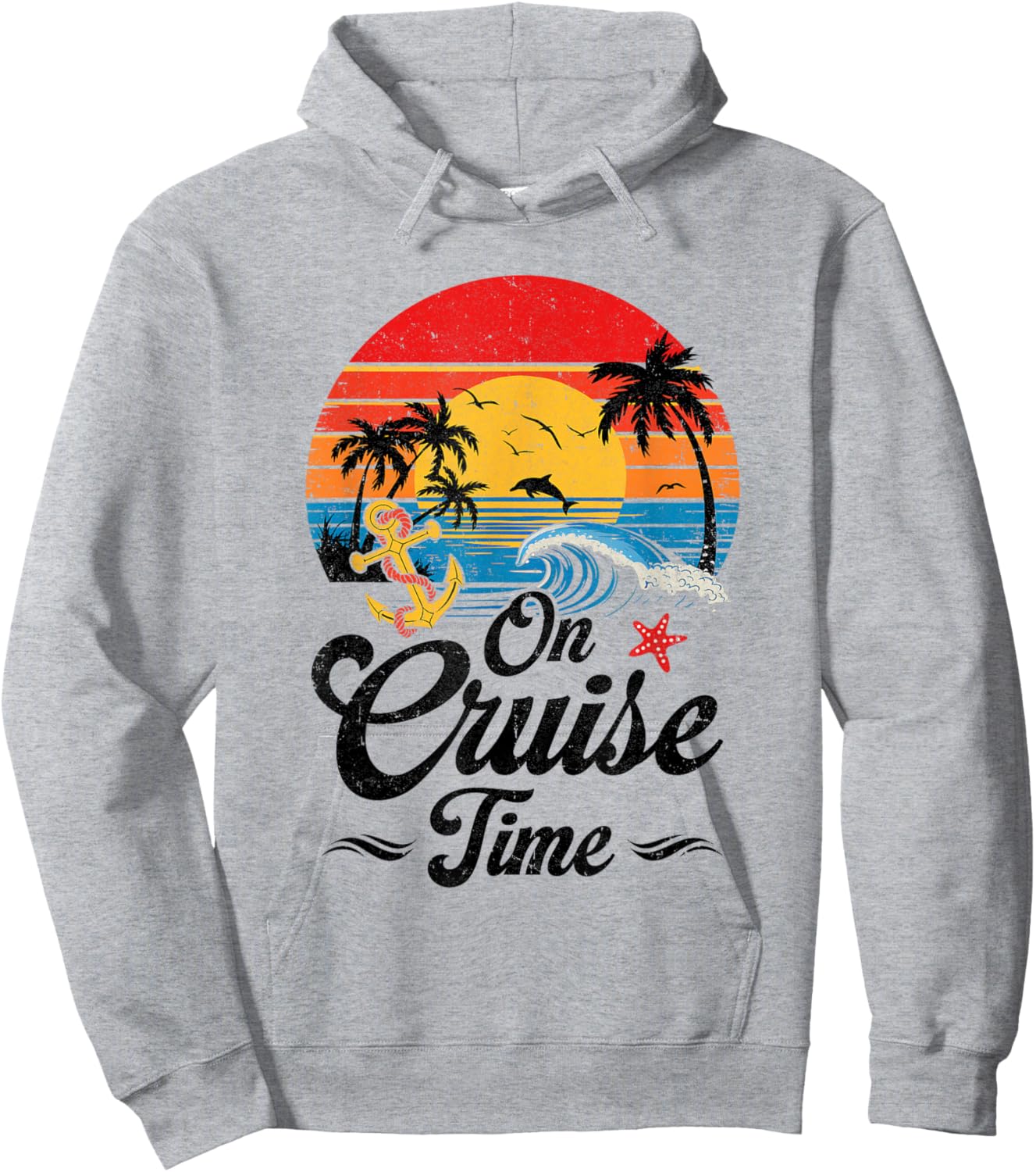 On Cruise Time Coconut Tree Graphic Summer Vacation Cruising Hoodie - Hoodie | Ash