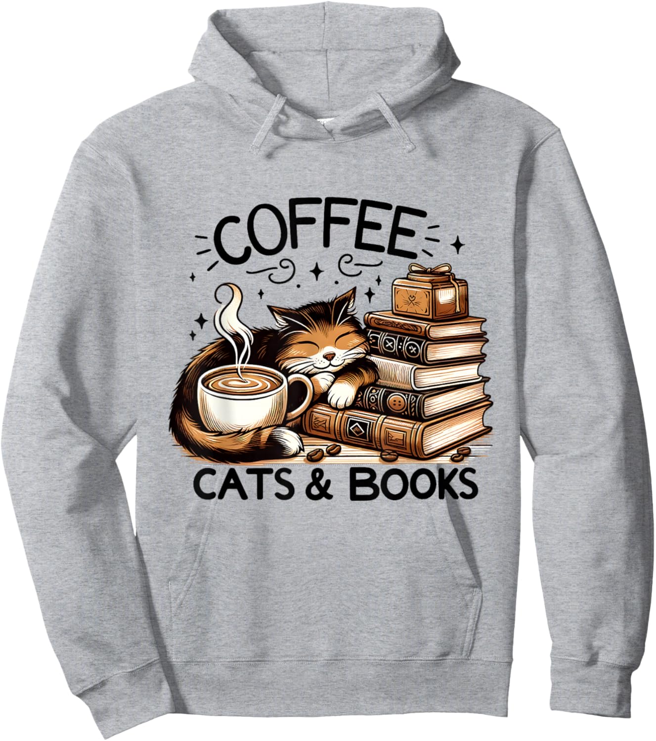 Funny Cute Coffee Cats Books Lover Gift Women Men Kids Hoodie - Hoodie | Ash