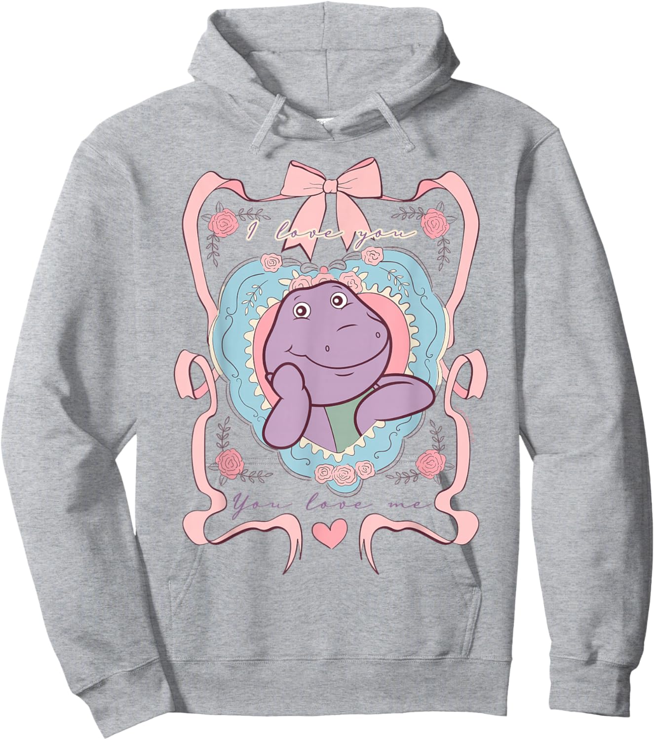 Barney I Love You Heart and Roses Floral Frame Hoodie - Hoodie | Ash