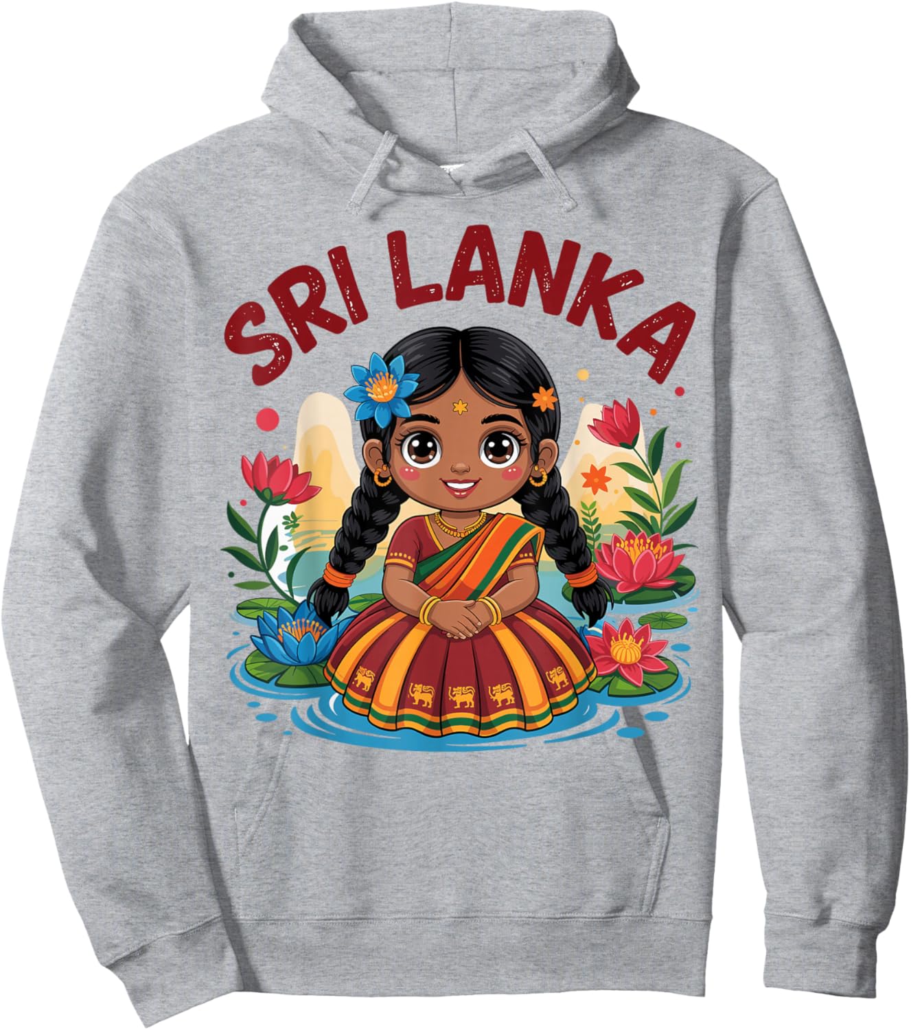 Sri Lankan Girl in Traditional Dress with Lotus Flowers Kids Hoodie - Hoodie | Ash