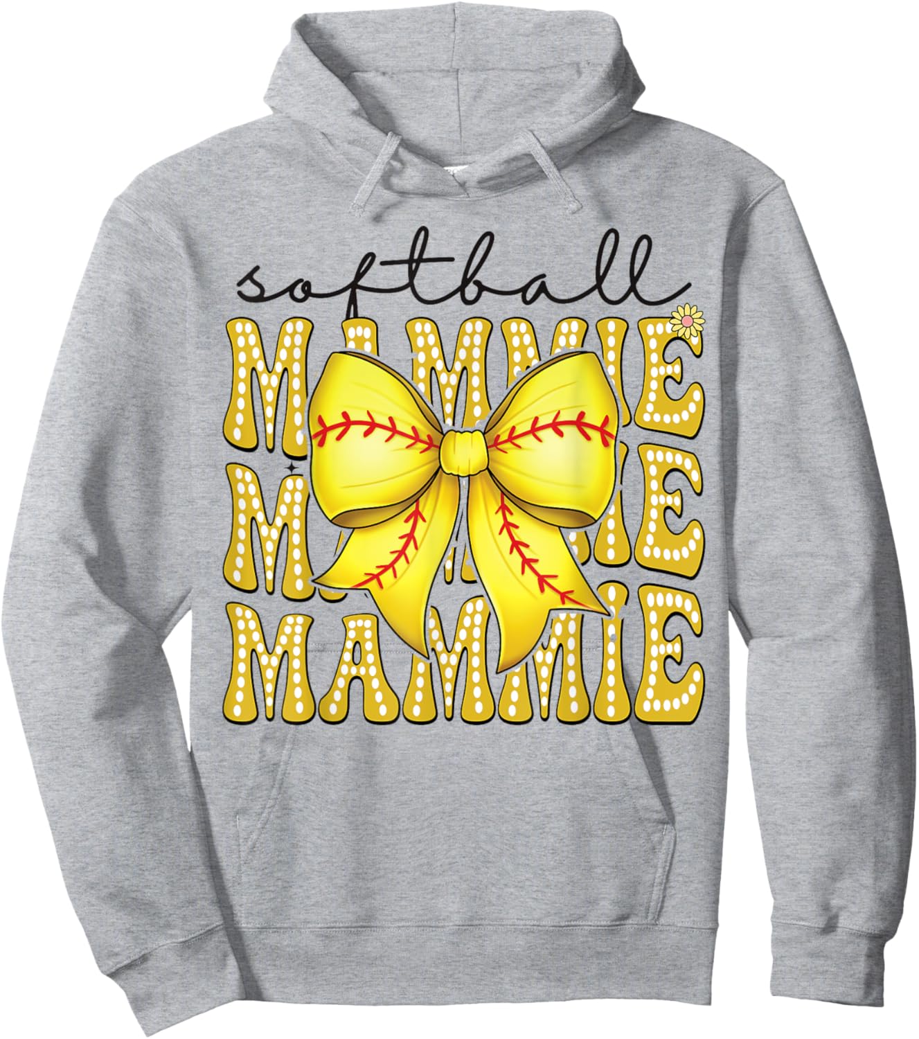 Softball Mammie Retro Softball Coquette Bow Groovy Hoodie - Hoodie | Ash