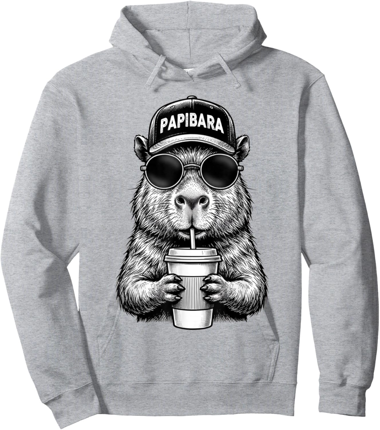Papibara Vatertag Lustiger Papa Capybara Vater Hoodie - Hoodie | Ash