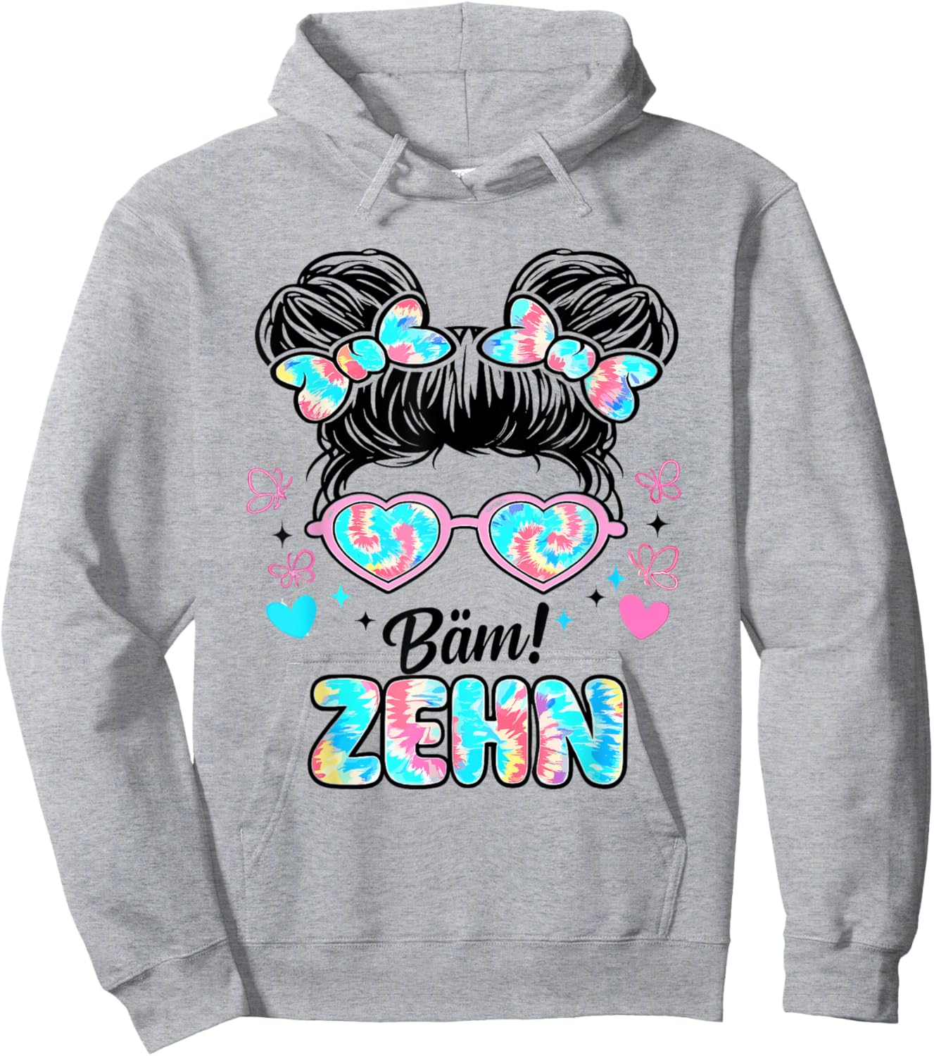 10th Birthday Girl Messy Bun Bäm! 10 Cute Ten Hoodie - Hoodie | Ash