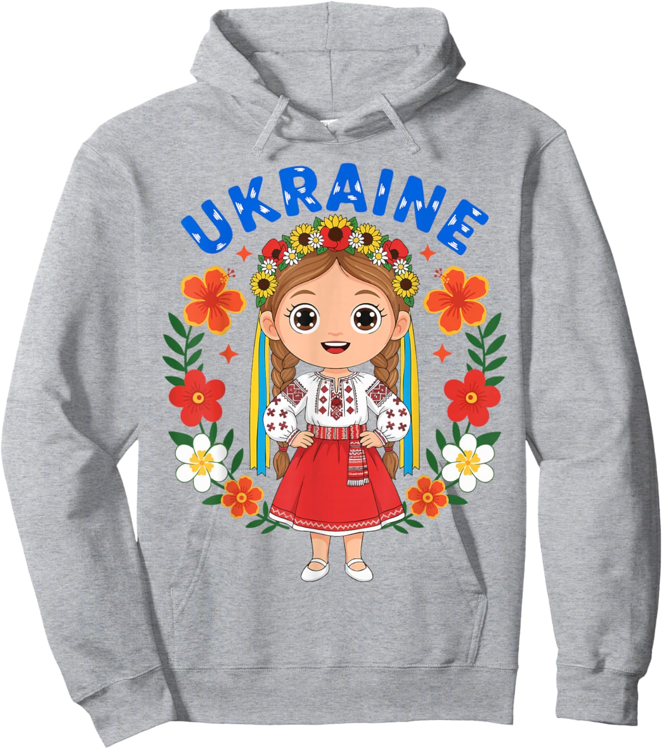 Ukraine Ukrainian Girl Traditional Dress Flowers Heritage Hoodie - Hoodie | Ash