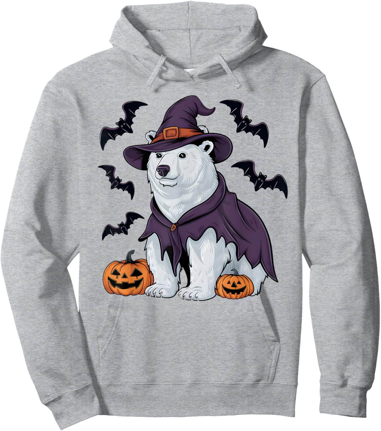 Polar Bear Halloween Costume Scary Pumpkin Bat Witch Hoodie - Hoodie | Ash