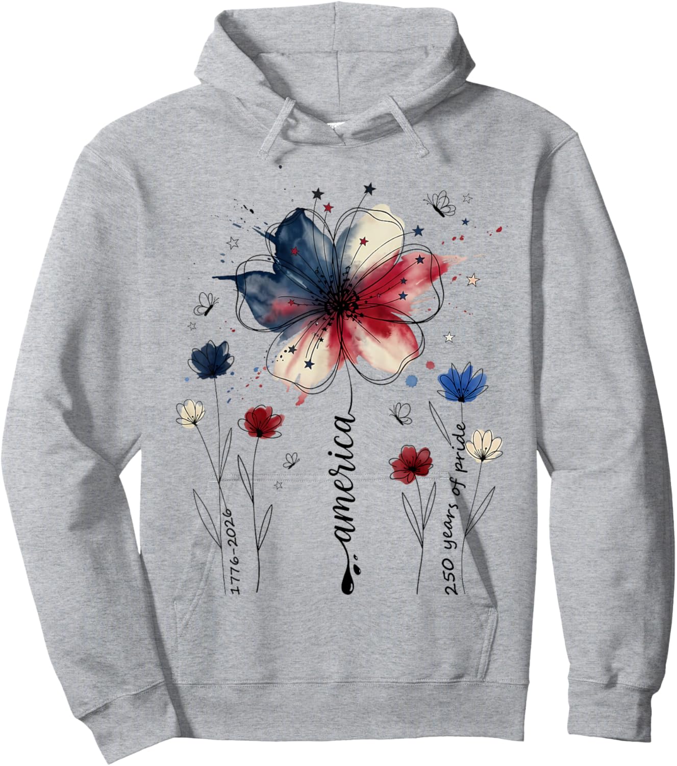 250 Years Pride American Flag Flower Doodle USA Girls Women Hoodie - Hoodie | Ash