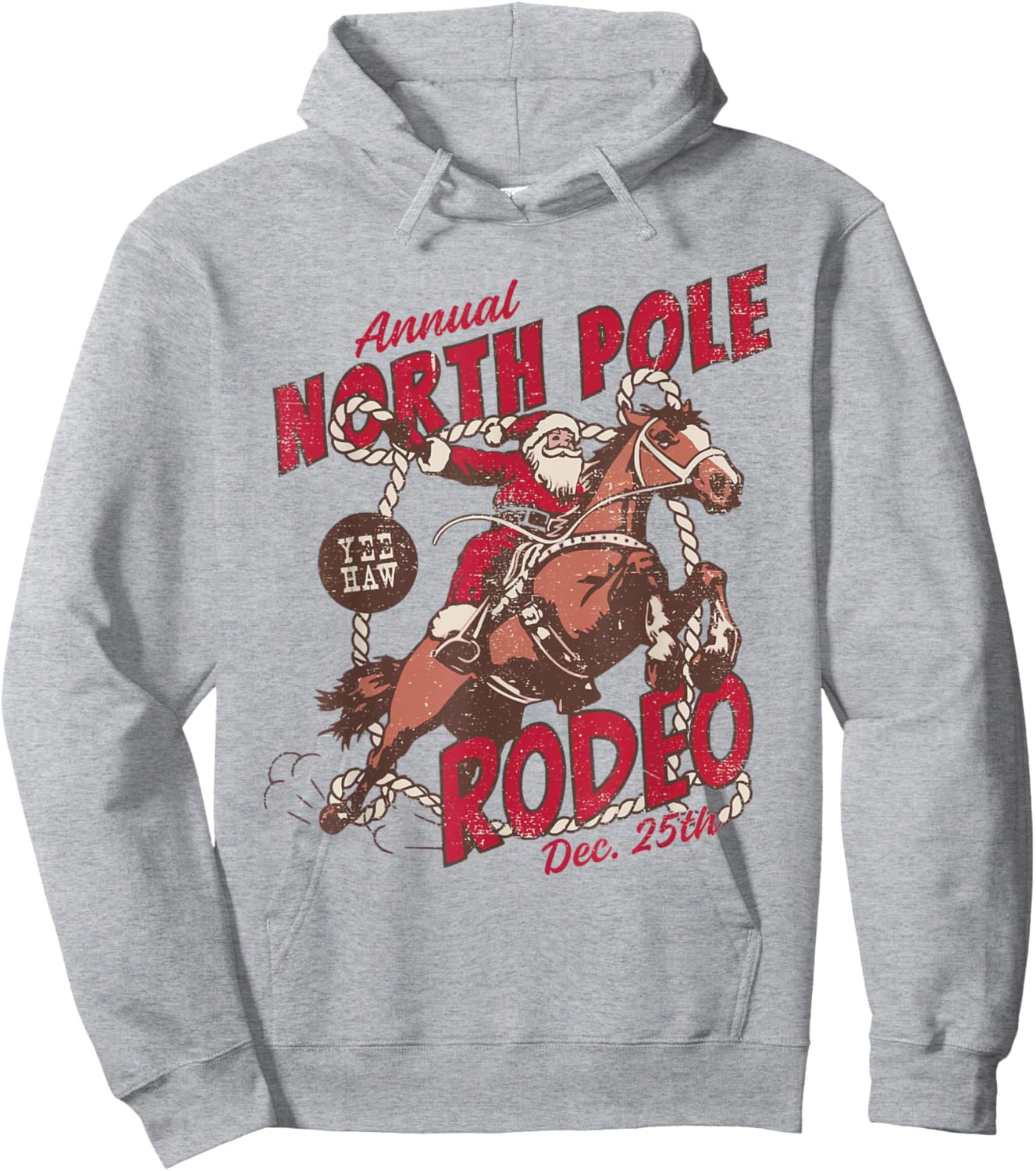 Vintage North Pole Rodeo Cowboy Santa Country Christmas Hoodie - Hoodie | Ash