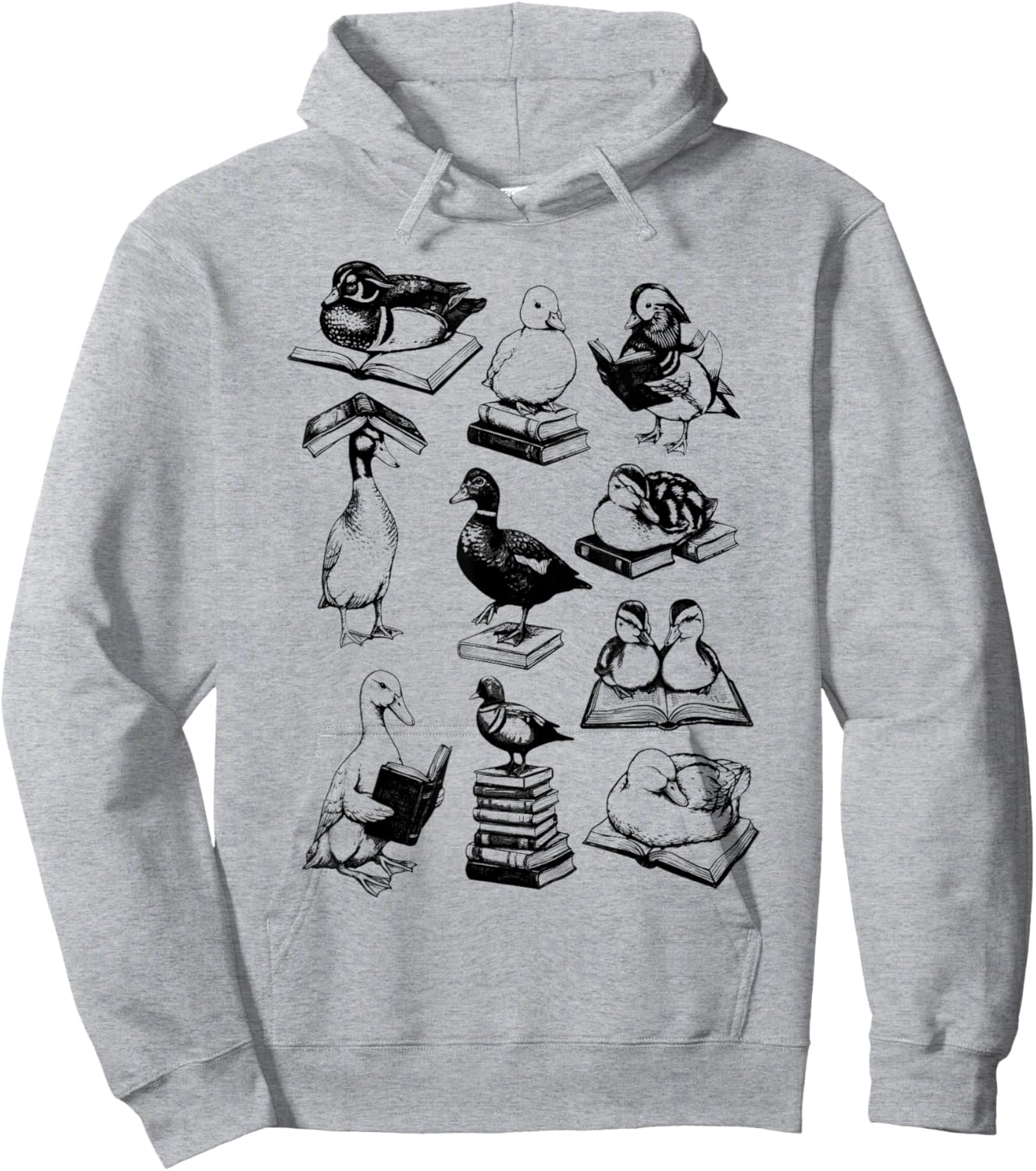 Retro Reading Ducks Graphic Sketch Ducks Bookworm Nerd Hoodie - Hoodie | Ash