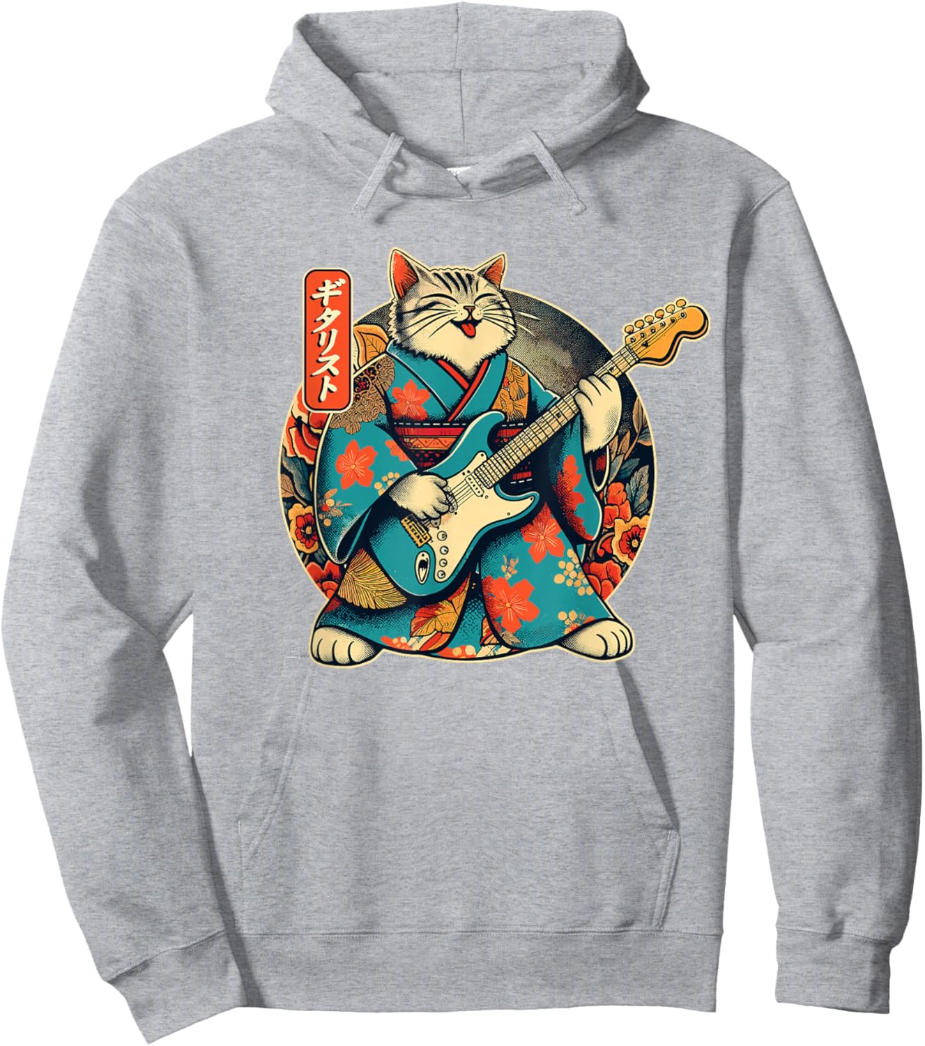 Japanese Samurai Cat Playing The Electric Guitar Hoodie - Hoodie | Ash