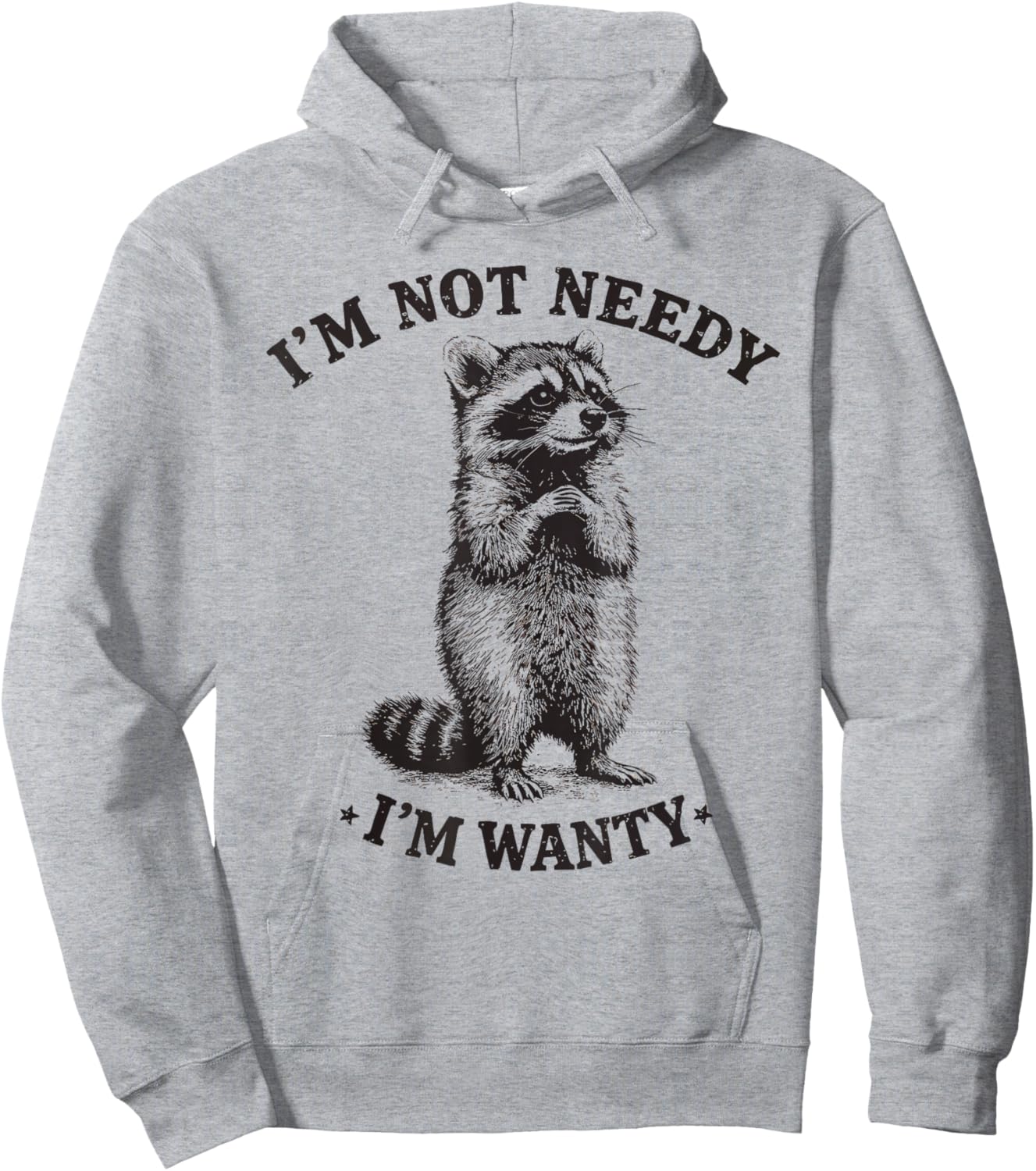 Funny Raccoon I'm Not Needy I'm Wanty Cute Feral Pun Hoodie - Hoodie | Ash