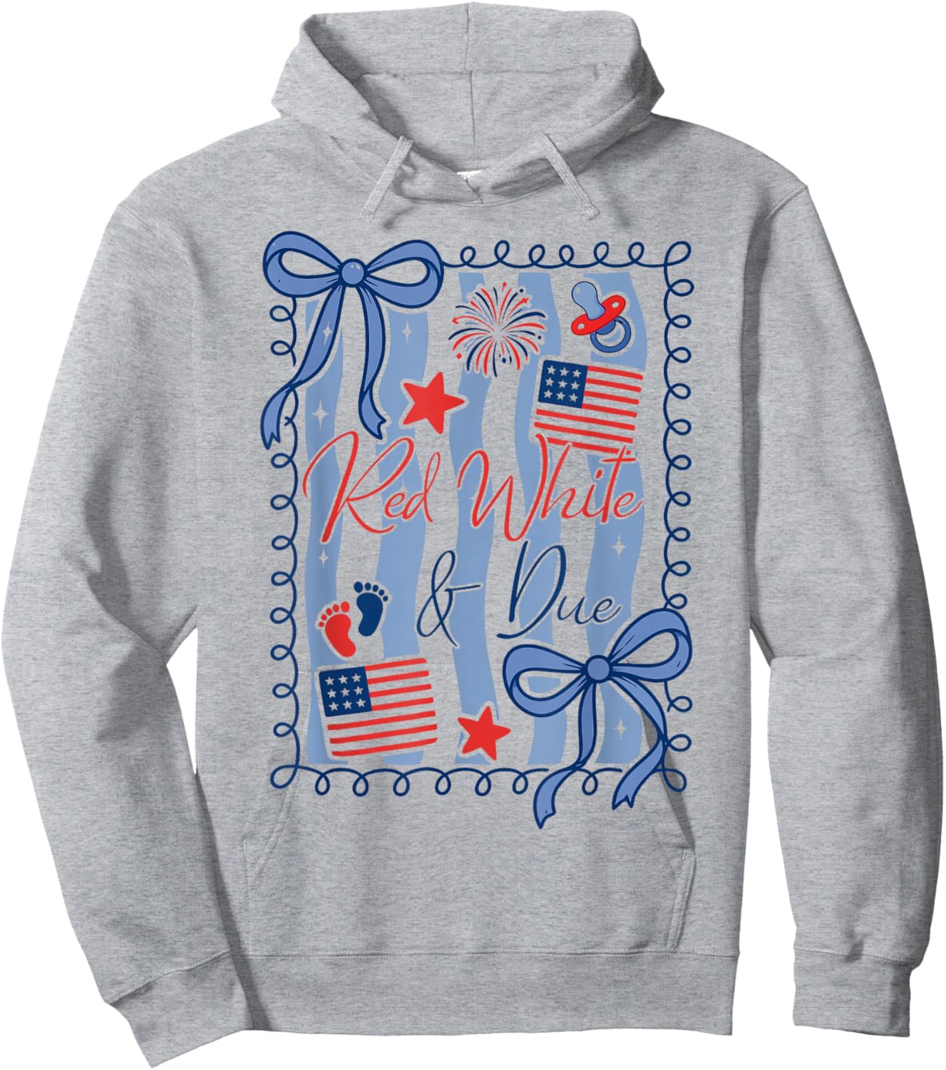 Red White and Due 4th of July Pregnancy Baby Reveal Hoodie - Hoodie | Ash