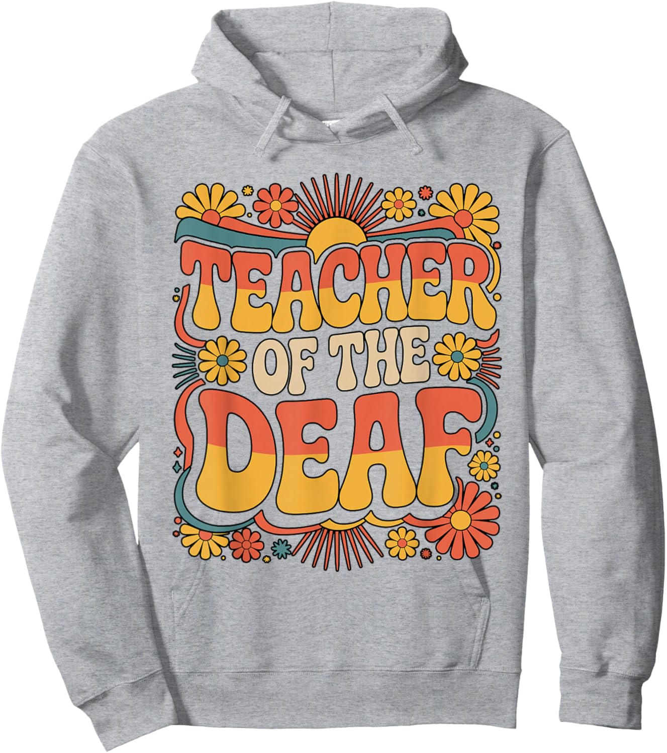 Teacher of the Deaf Rainbow Hands Typography Hoodie - Hoodie | Ash