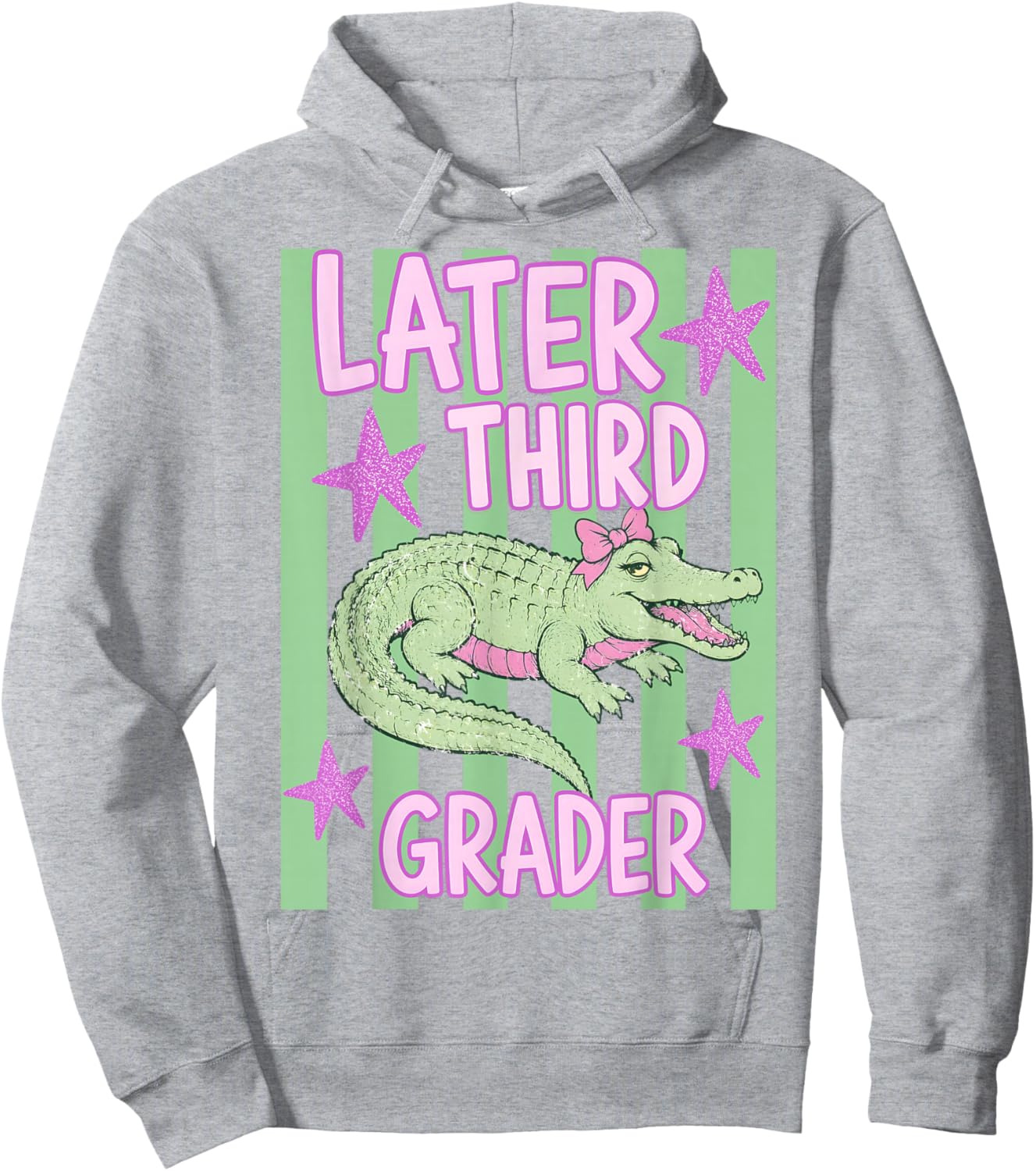 Pink Striped Later Third Grader End of School Year Teacher Hoodie - Hoodie | Ash