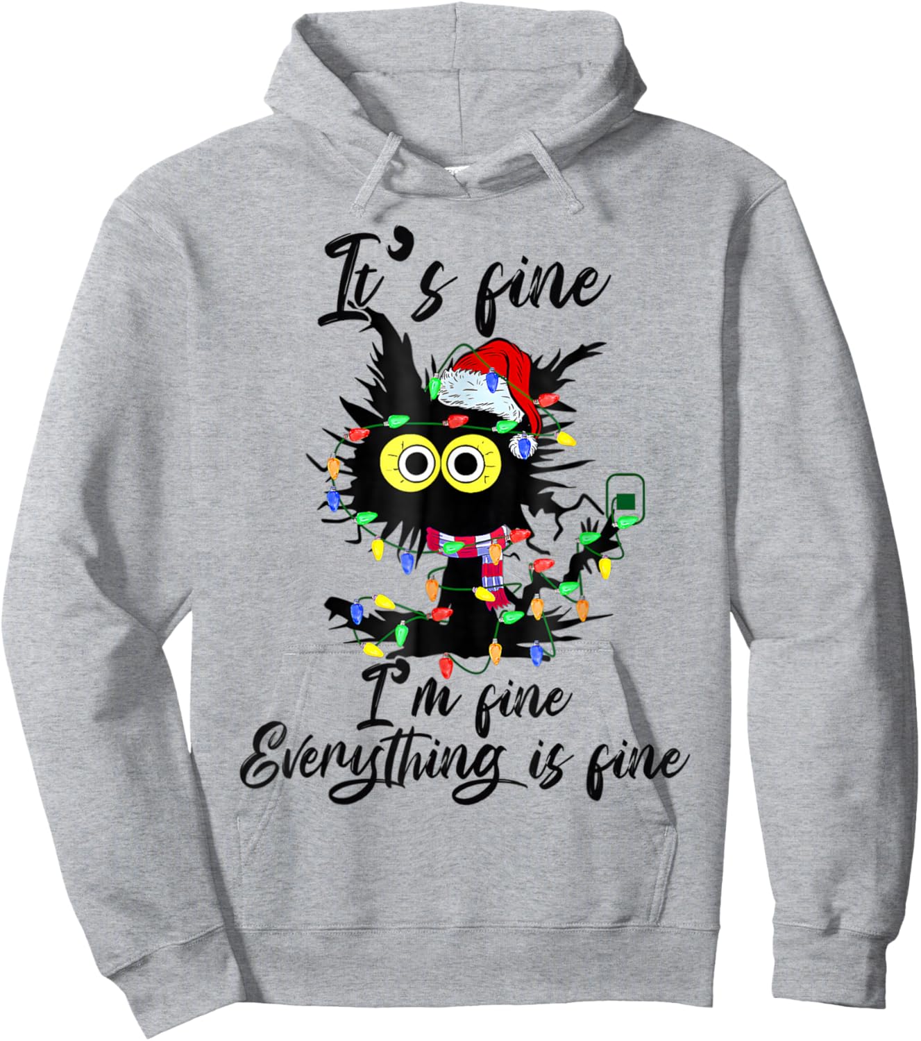 It's Fine I'm Fine Everything Is Fine Funny Cat Christmas Hoodie - Hoodie | Ash