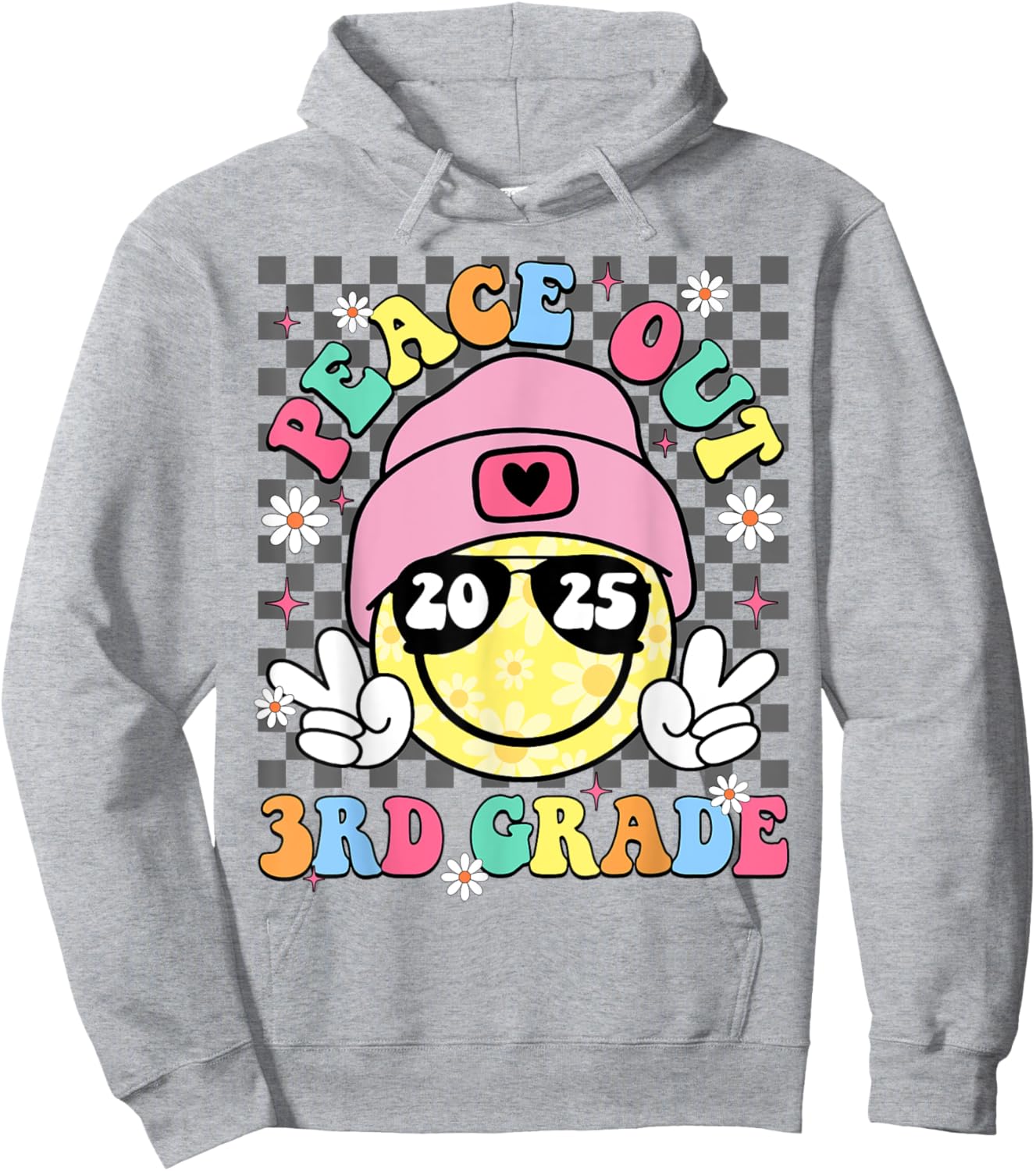 Peace Out 3rd Grade Smile Face Last Day Of School Boy Girl Hoodie - Hoodie | Ash