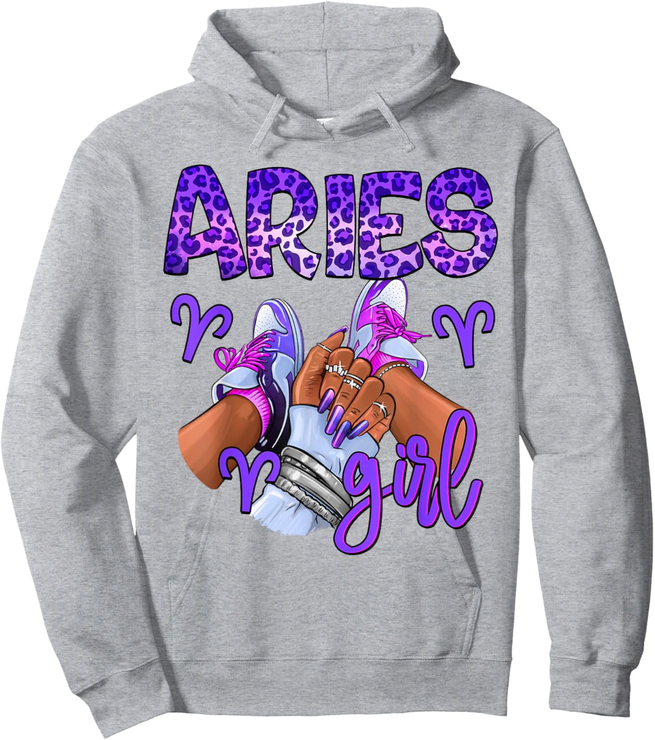 Aries Girl Birthday Zodiac Sign Sneakers Nails Bday Hoodie - Hoodie | Ash