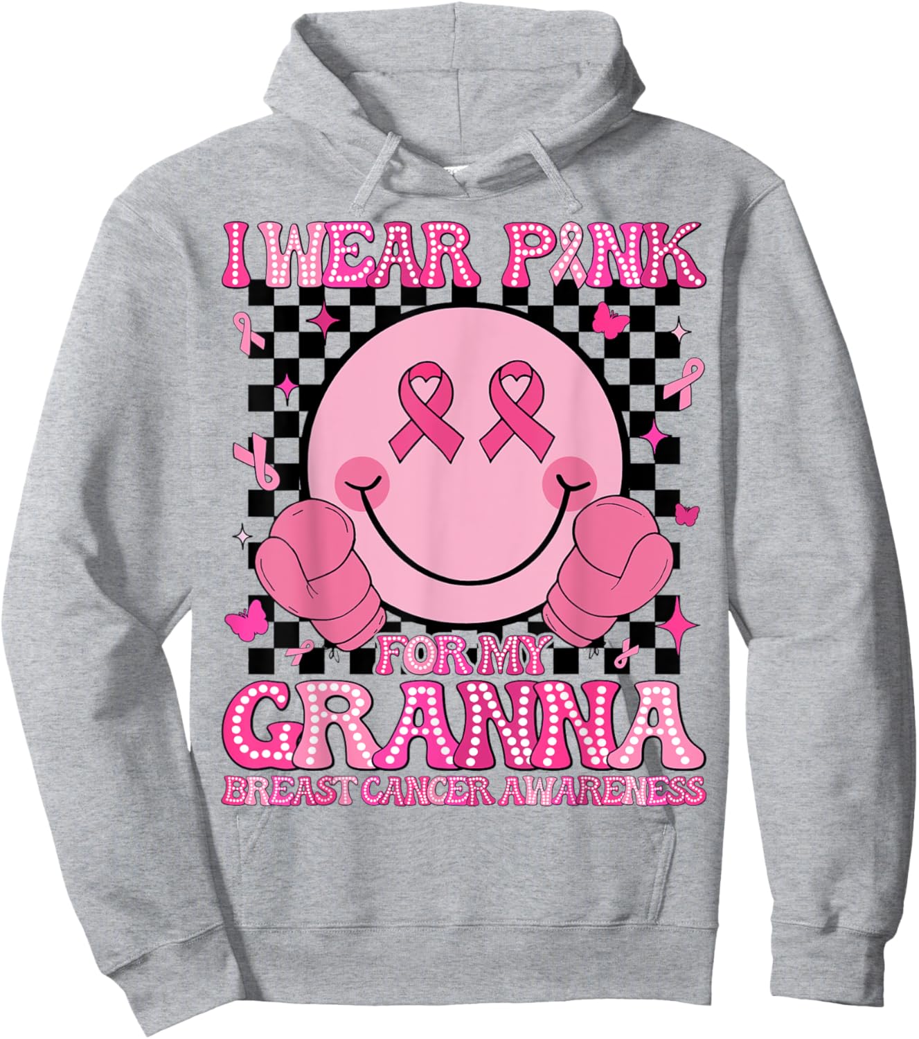 I Wear Pink For My Granna Breast Cancer Awareness Groovy Hoodie - Hoodie | Ash