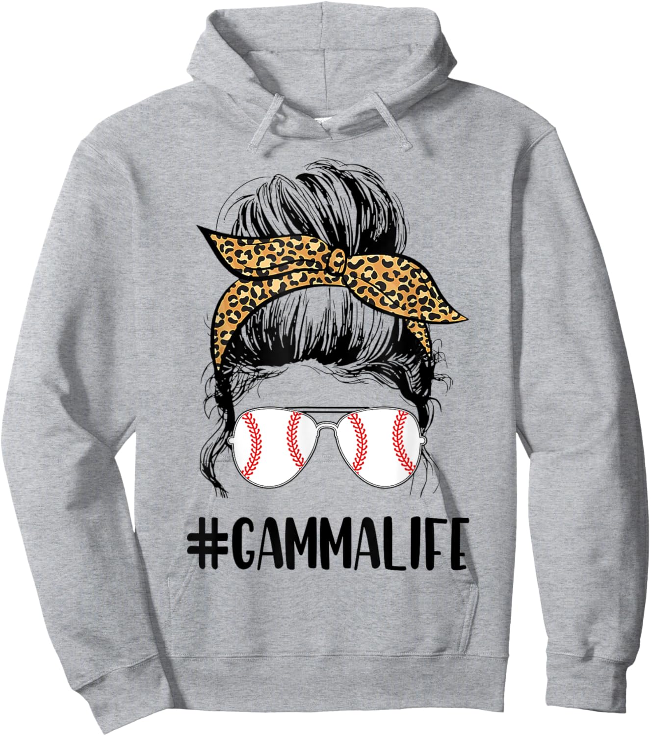 T-ball Gamma Life Messy Bun Leopard Print Softball Hoodie - Hoodie | Ash
