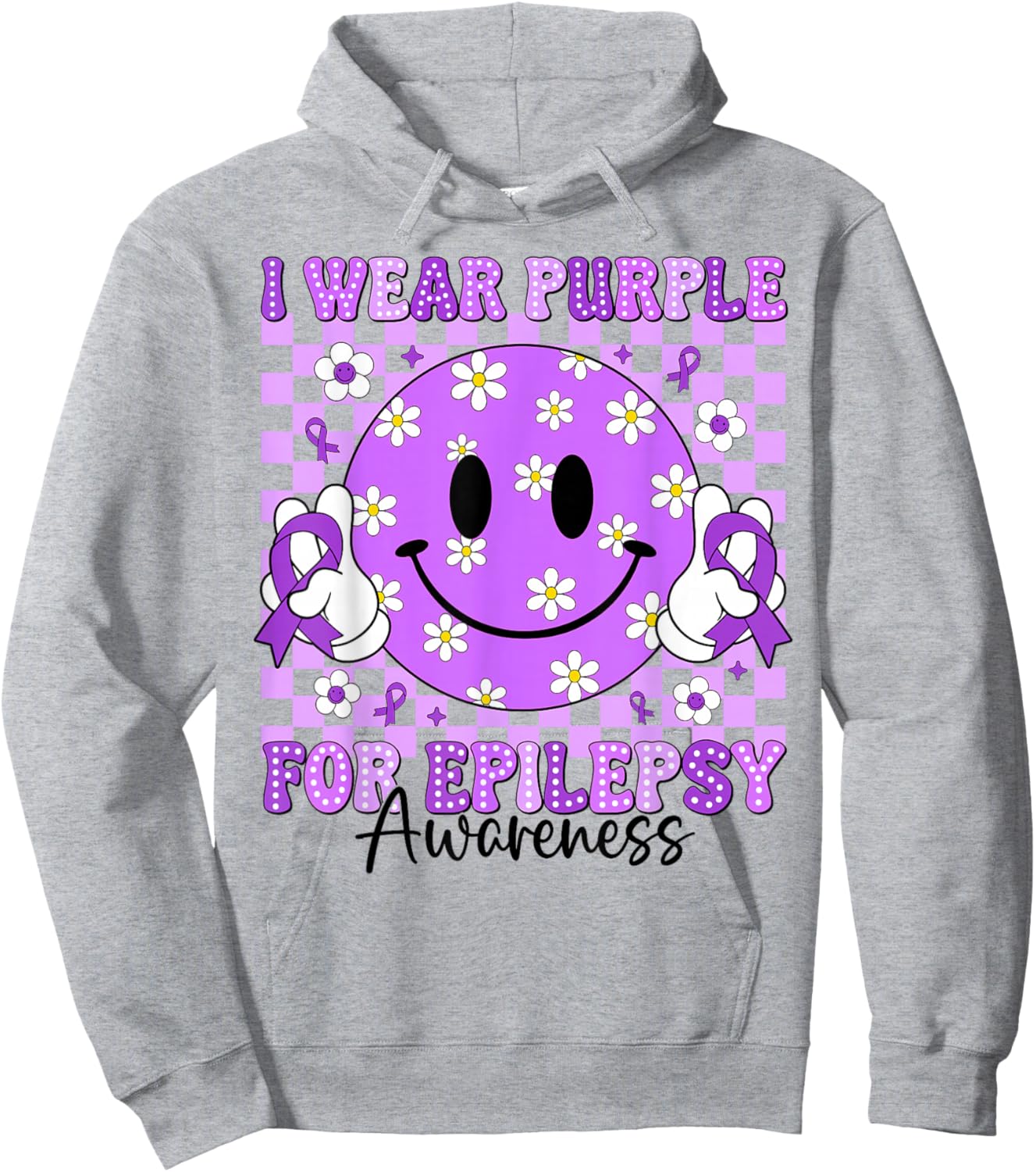 I Wear Purple for Epilepsy Awareness Smile Face Epilepsy Hoodie - Hoodie | Ash