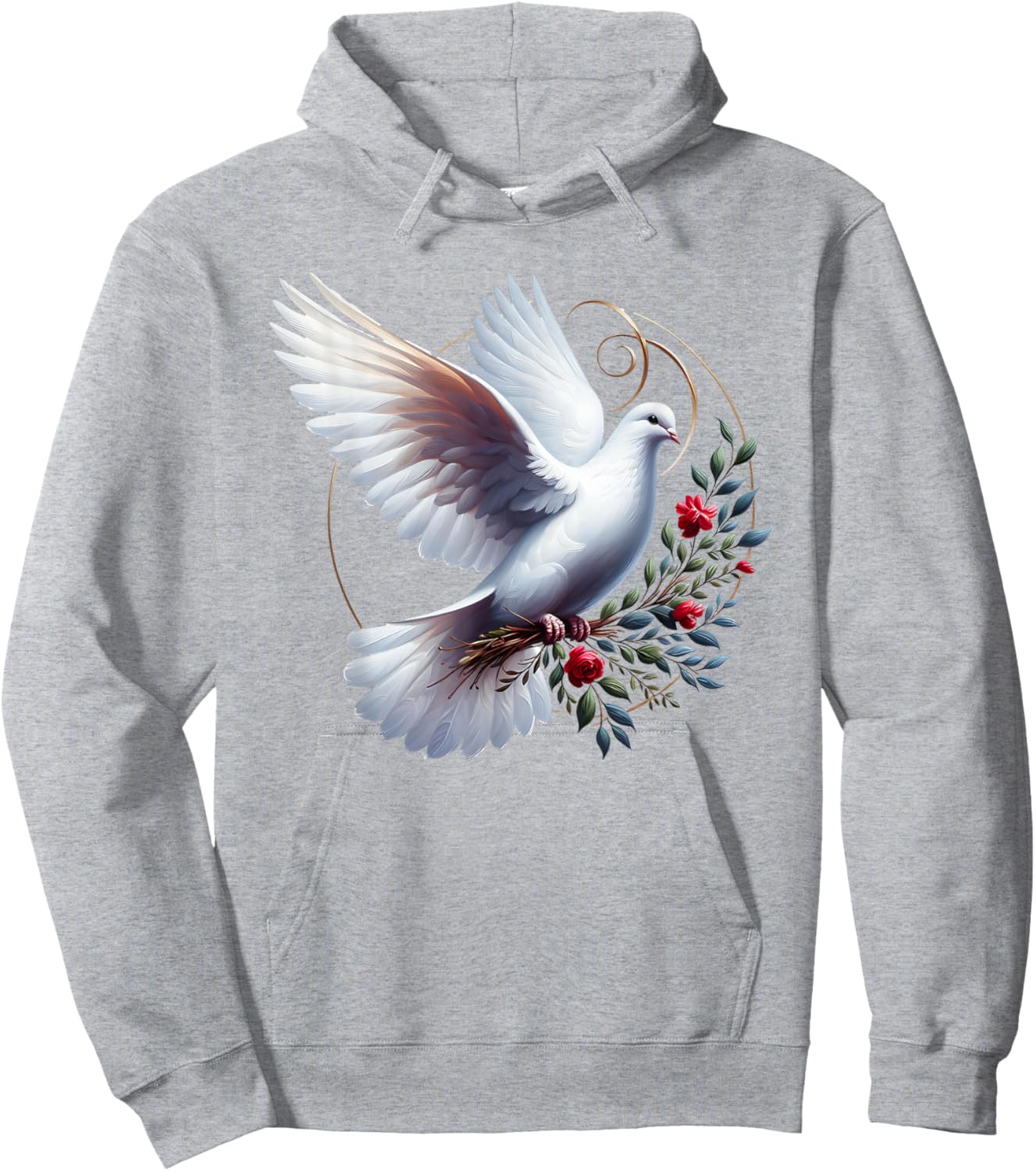 Elegant Flight of the Peaceful White Dove Bird Floral Art Hoodie - Hoodie | Ash