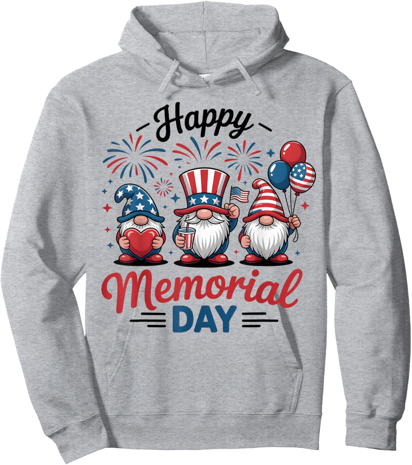 Memorial Day Patriotic Gnome 4th of July American US Flag Hoodie - Hoodie | Ash