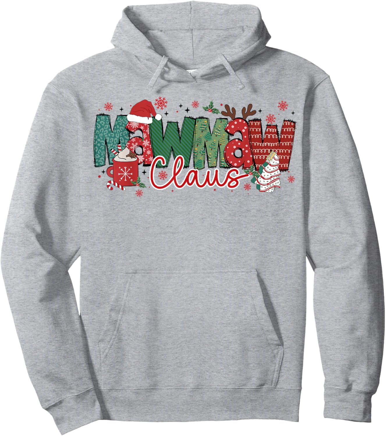 Mawmaw Claus Christmas Pajama Santa Claus Family Matching Hoodie - Hoodie | Ash
