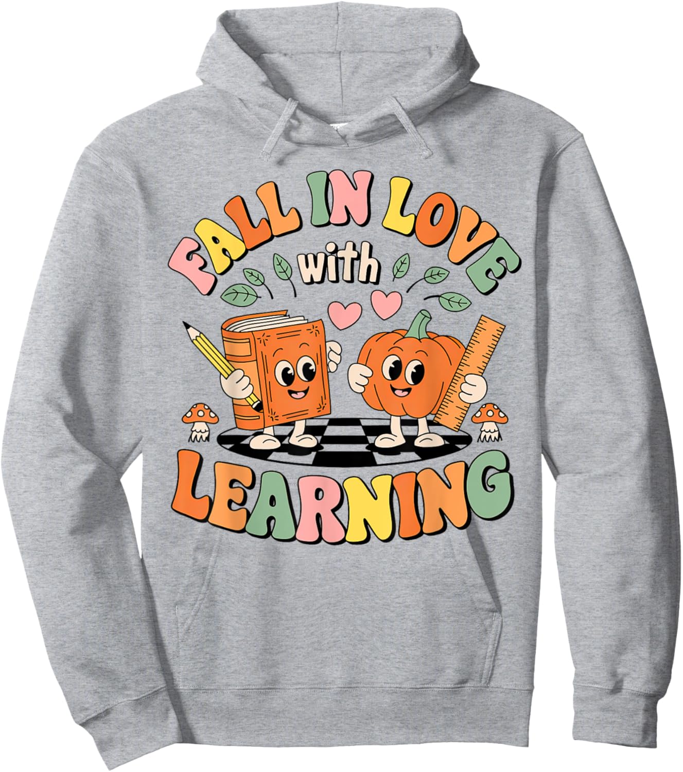 Fall In Love With Learning Retro Autumn Teacher Thanksgiving Hoodie - Hoodie | Ash