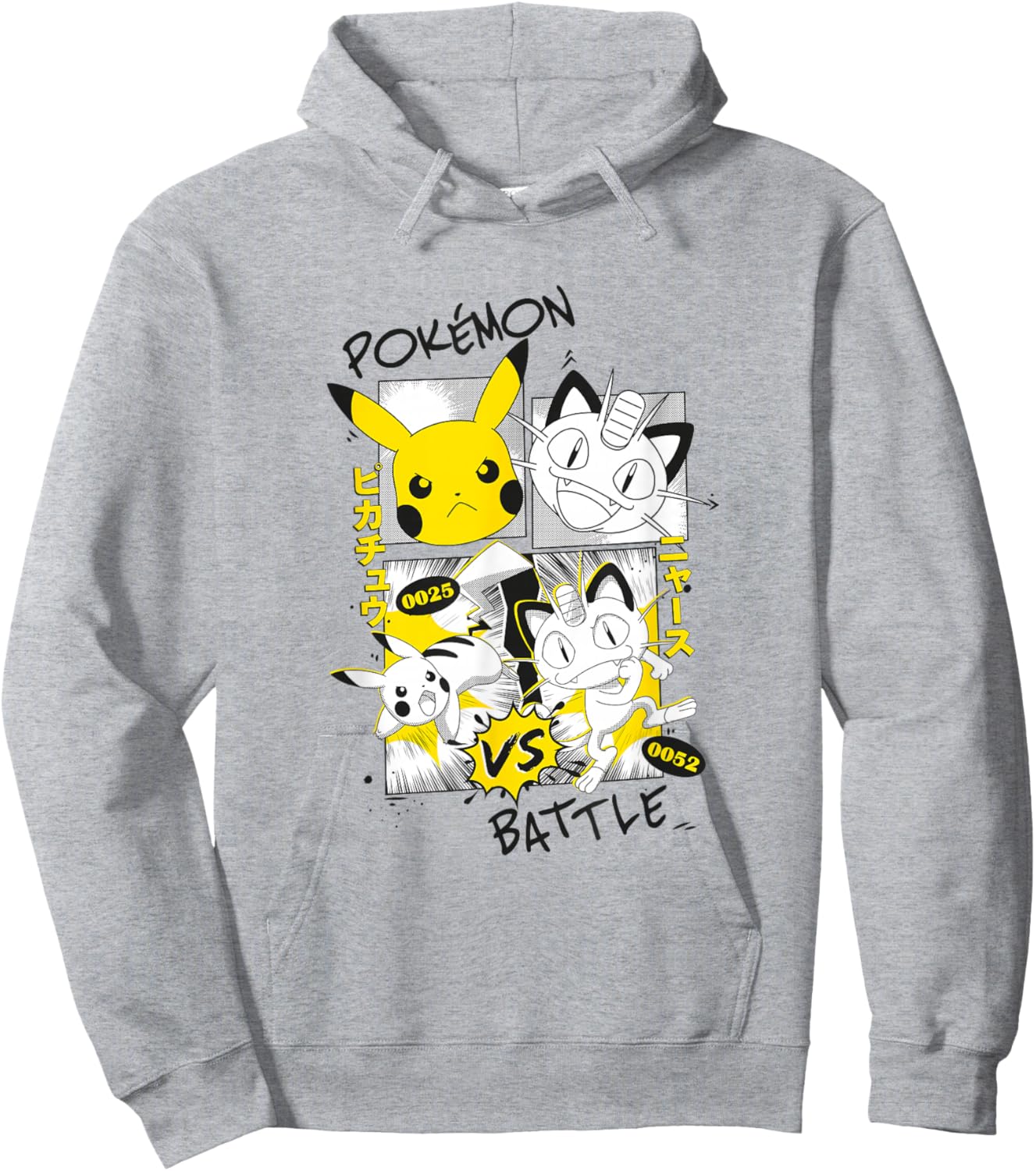 Pokémon Pikachu Vs Meowth Retro Panels Kanji Big Chest Hoodie - Hoodie | Ash