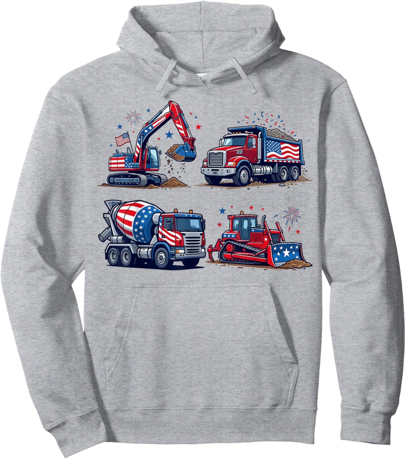 4th of July Trucks USA Patriotic for Boys Hoodie - Hoodie | Ash