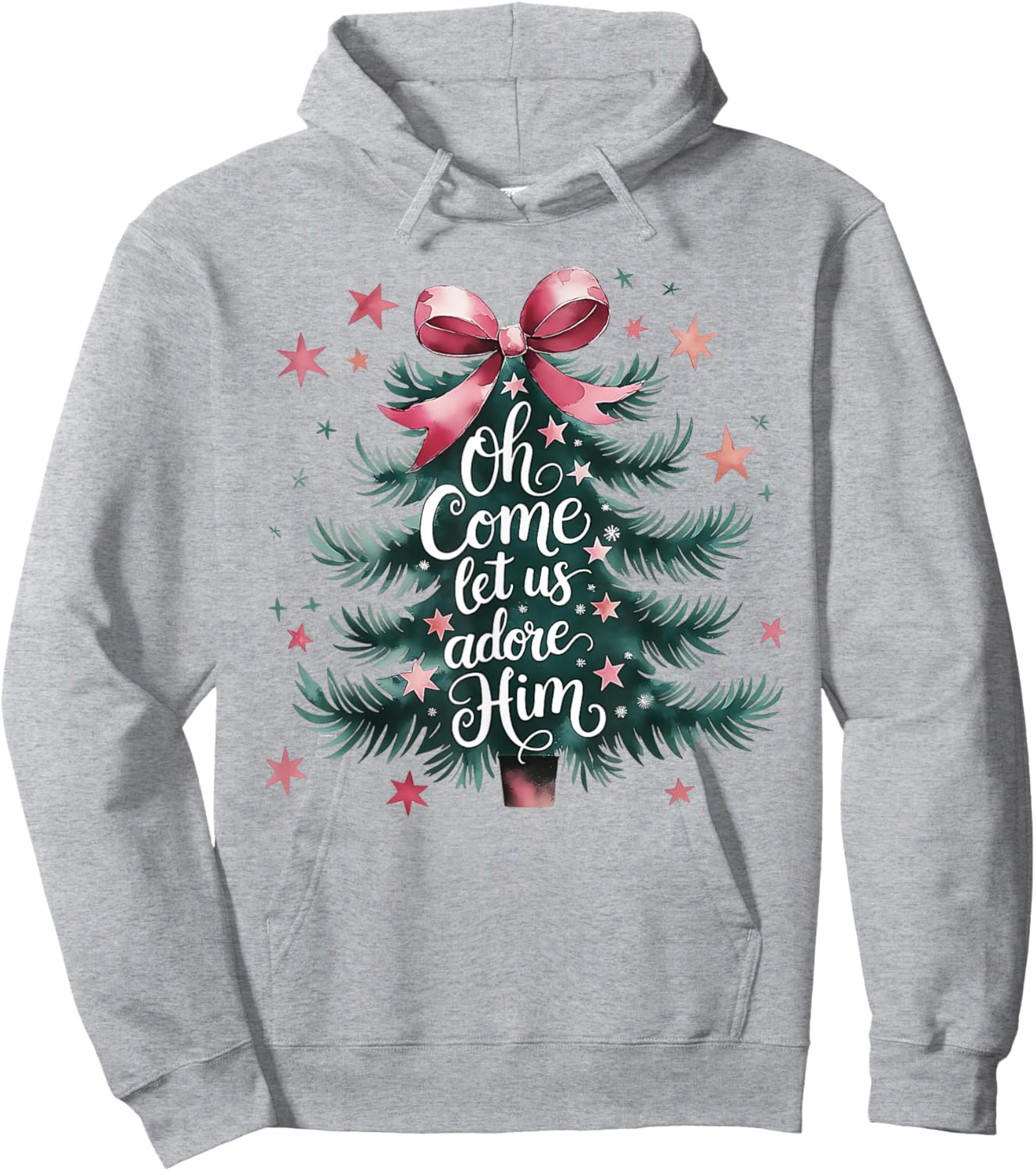 Oh Come Let Us Adore Him Christmas Tree Hoodie - Hoodie | Ash