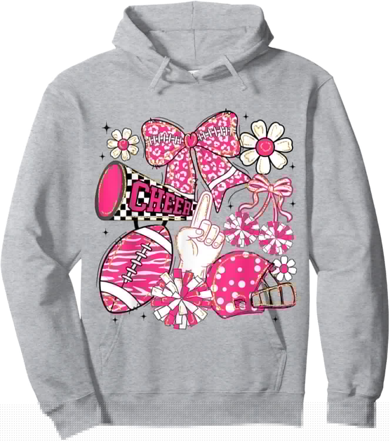 Coquette Bow Cheer Floral Football Game Day Cheerleading Hoodie - Hoodie | Ash