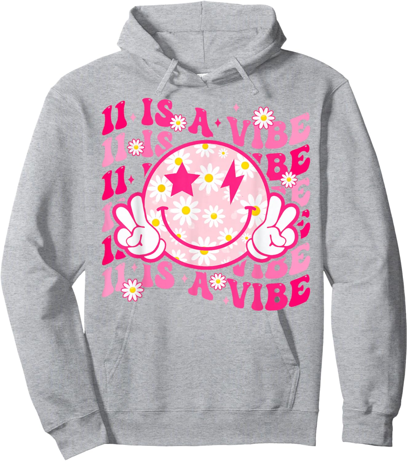Eleven Is A Vibe 11 Year Old Gift 11th Groovy Birthday Girl Hoodie - Hoodie | Ash