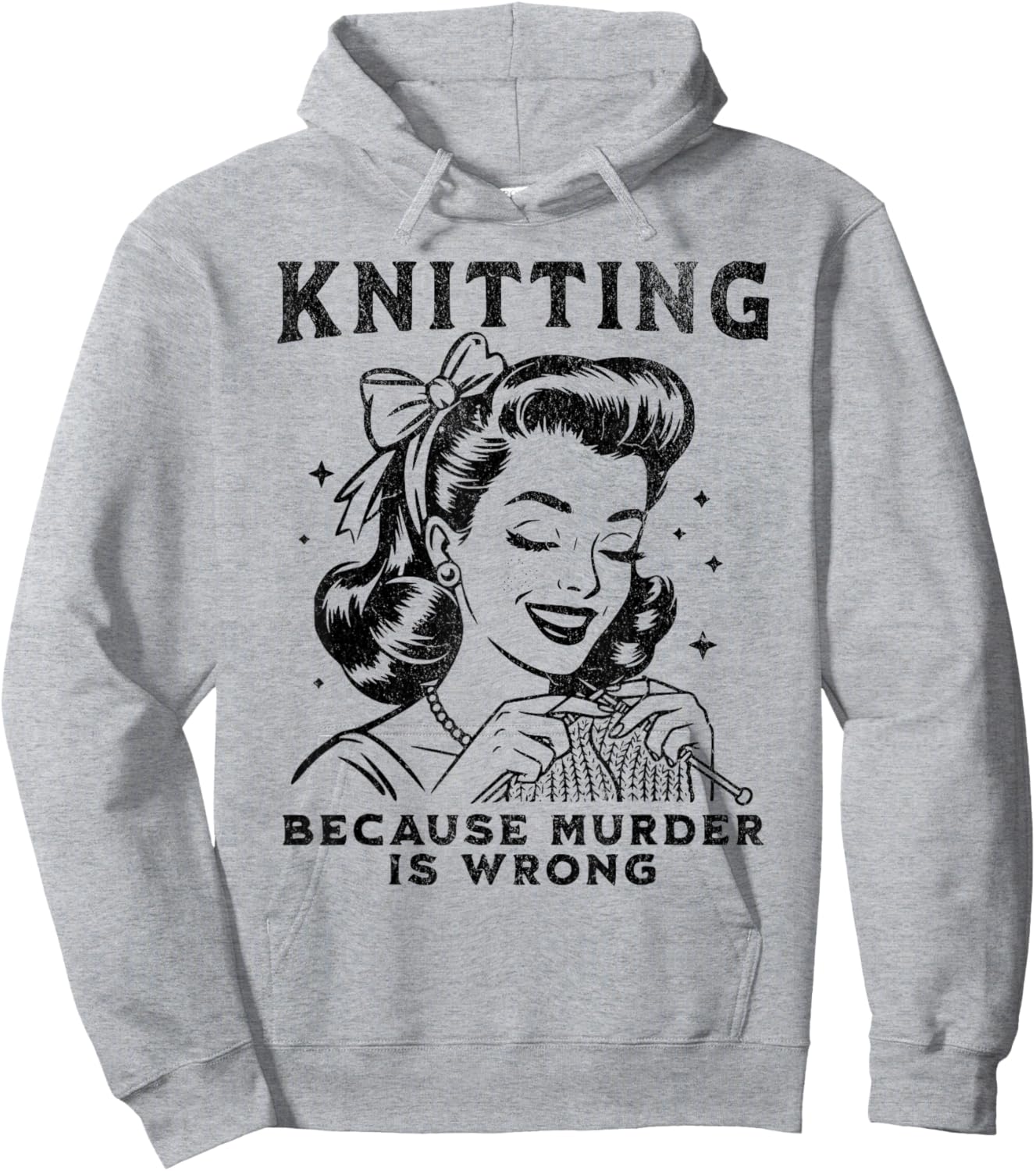 Knitting Because Murder is Wrong Vintage Yarn Hoodie - Hoodie | Ash