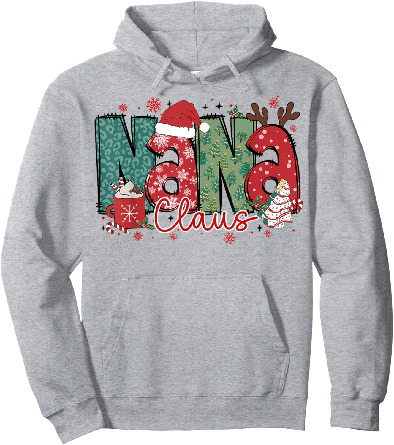 Nana Claus Christmas Pajama Santa Claus Family Matching Hoodie - Hoodie | Ash