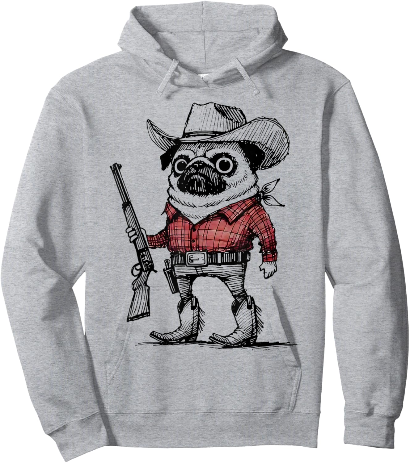 Cowboy Pug Dog Funny Western Outfit Red Pug Cowboy Meme Hoodie - Hoodie | Ash