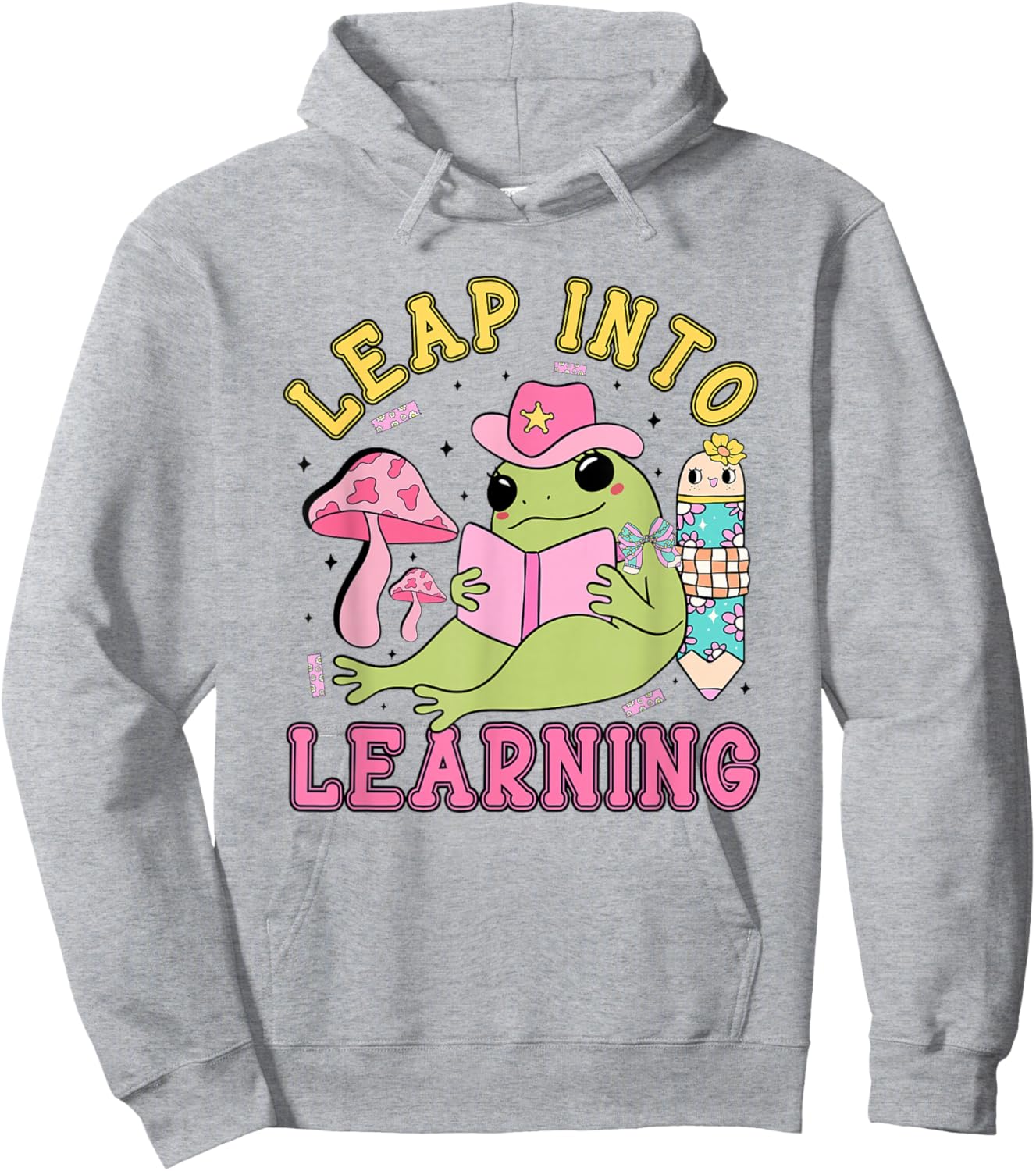 Leap Into Learning Cute Frog Kawaii Back to School Kids Hoodie - Hoodie | Ash