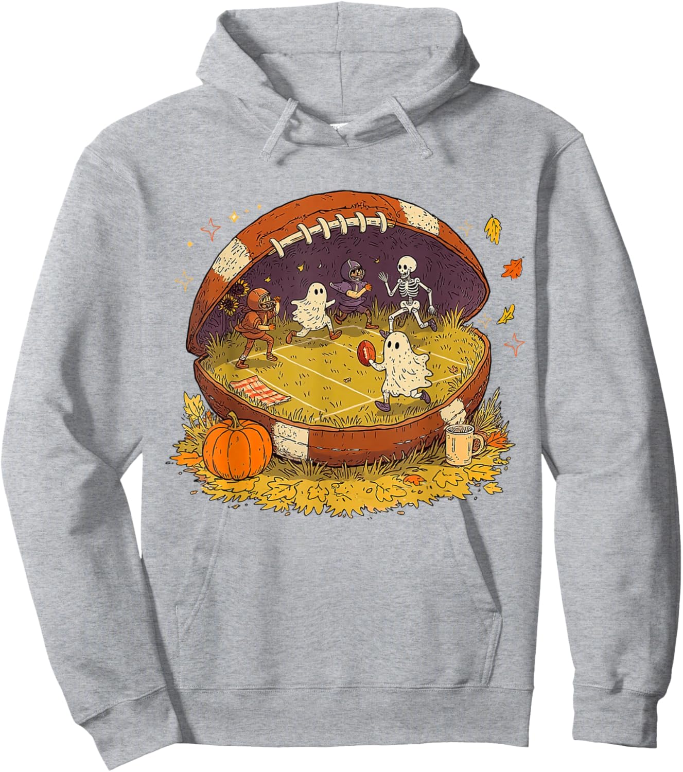 Halloween Fall Vibes Football Season Game Day Autumn Pumpkin Hoodie - Hoodie | Ash