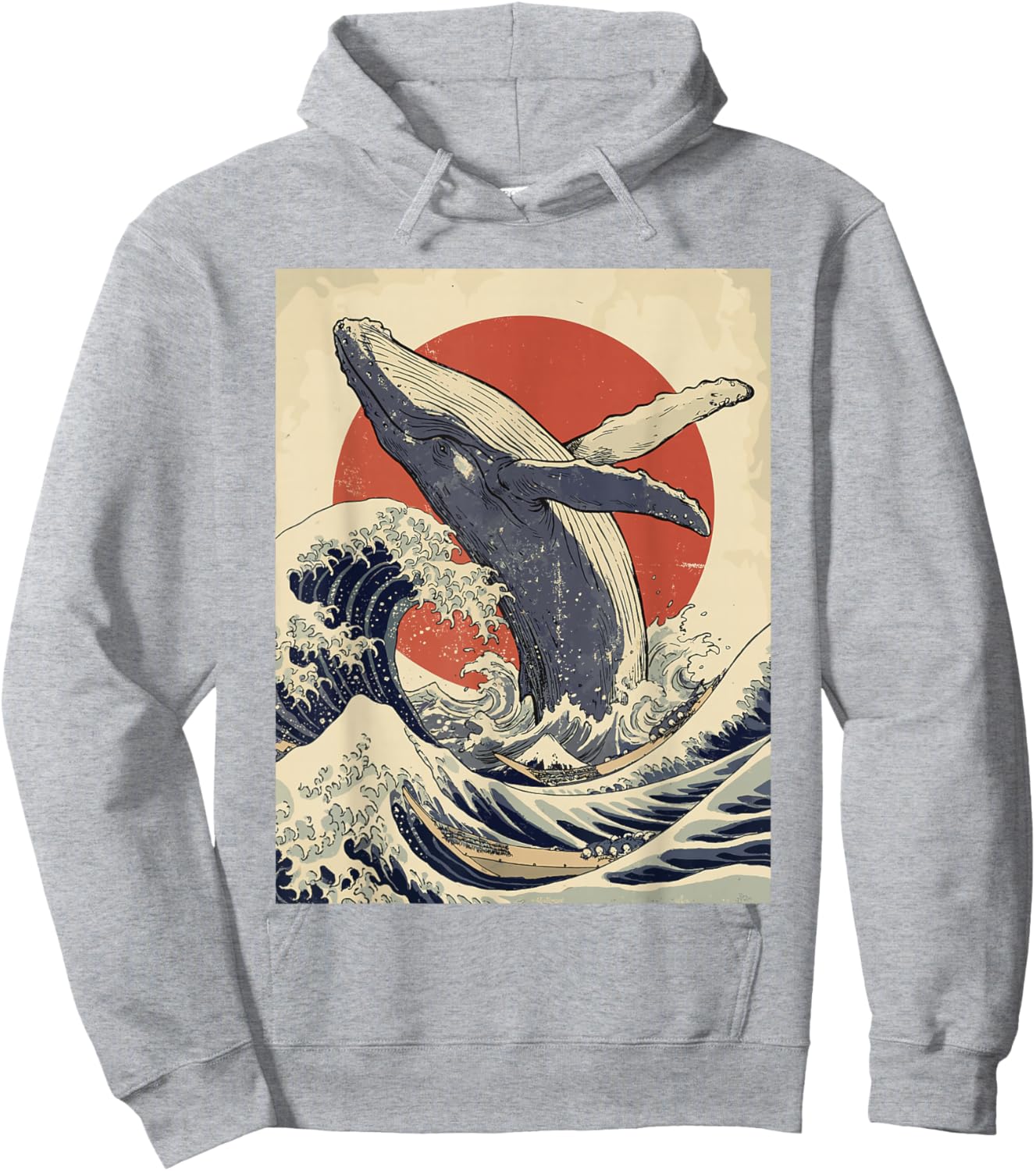 Humpback Whale Japanese Woodblock Art Great Wave Vintage Hoodie - Hoodie | Ash