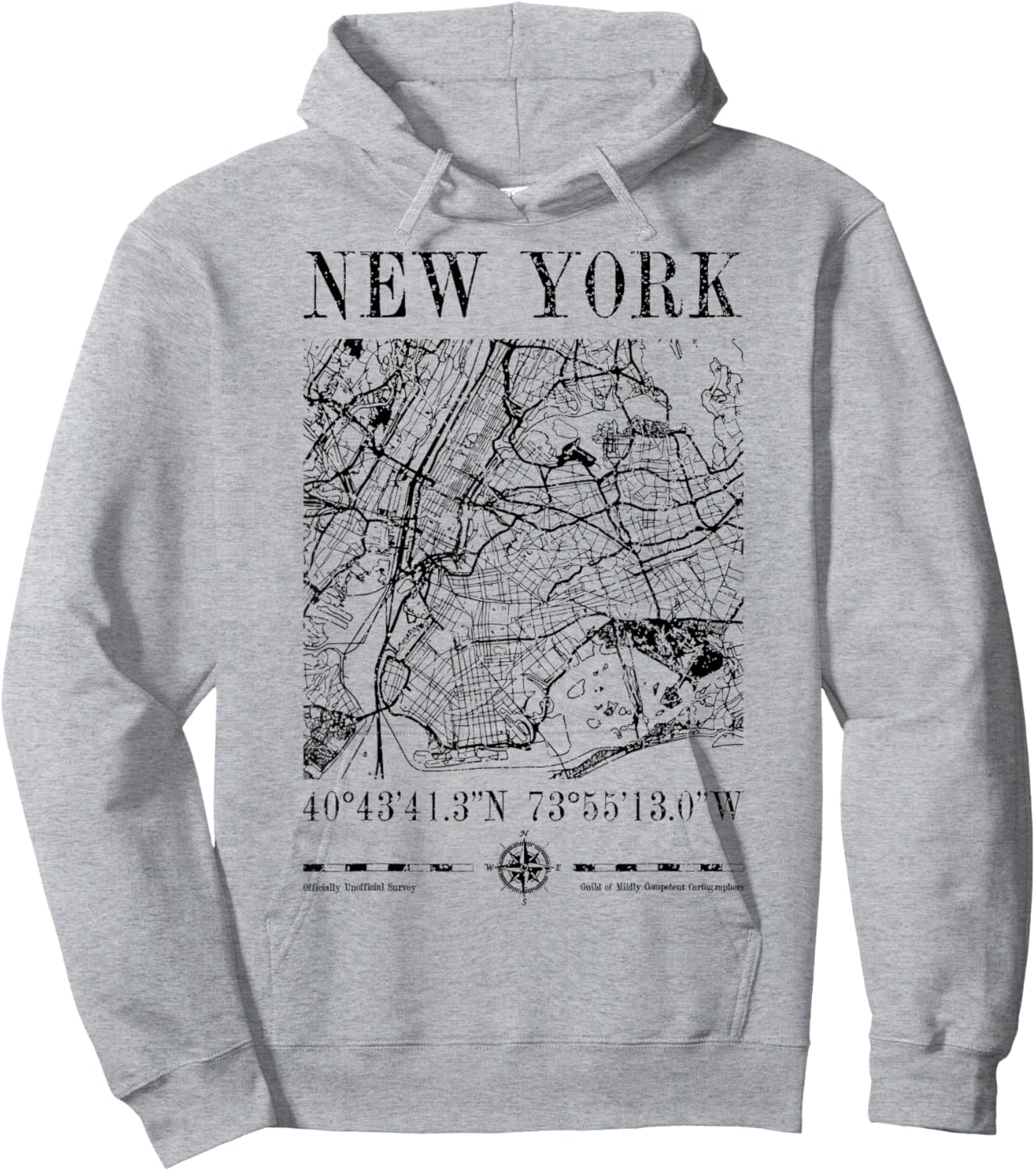 New York City Map NYC NY Vintage Funny Cartography Hoodie - Hoodie | Ash