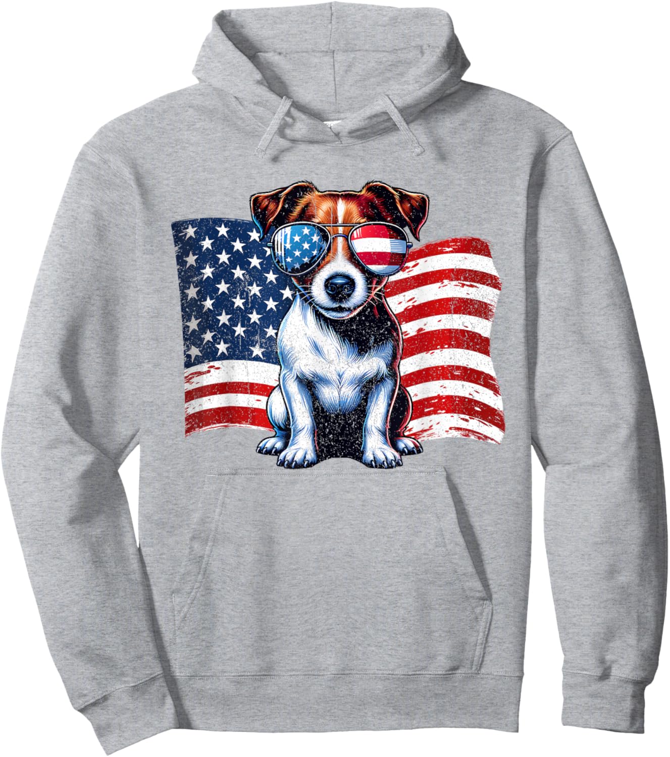 Vintage Jack Russell Terrier US Flag Sunglasses Patriotic Hoodie - Hoodie | Ash