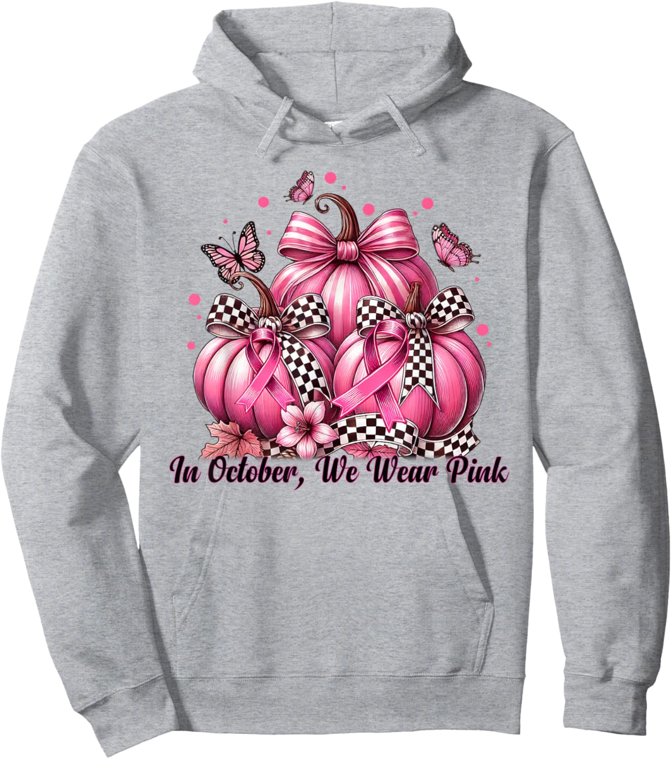 Coquette Bow Pumpkin In October We Wear Pink Breast Cancer Hoodie - Hoodie | Ash