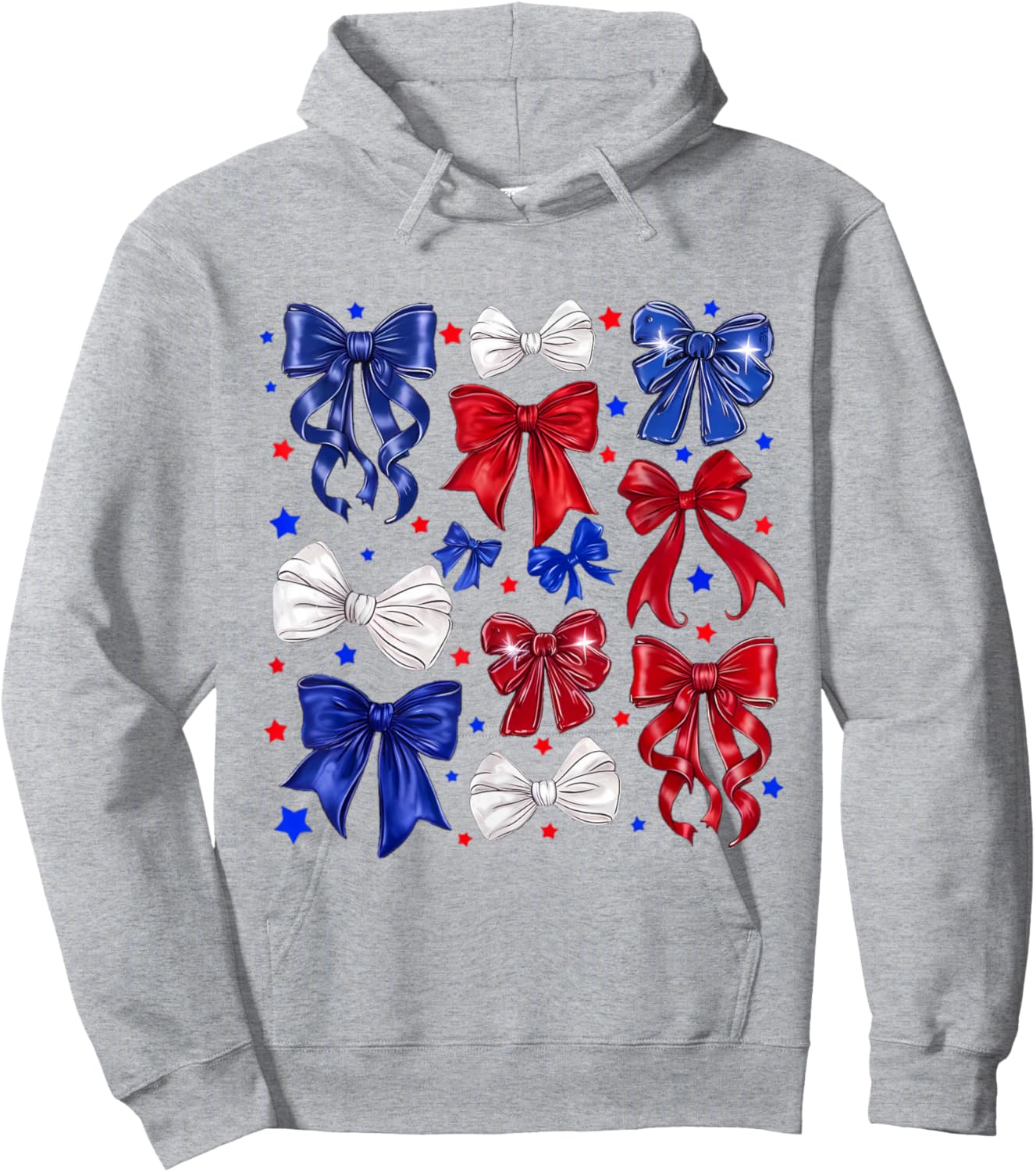 Coquette Red White & Blue Patriotic Bows Retro July 4th Hoodie - Hoodie | Ash