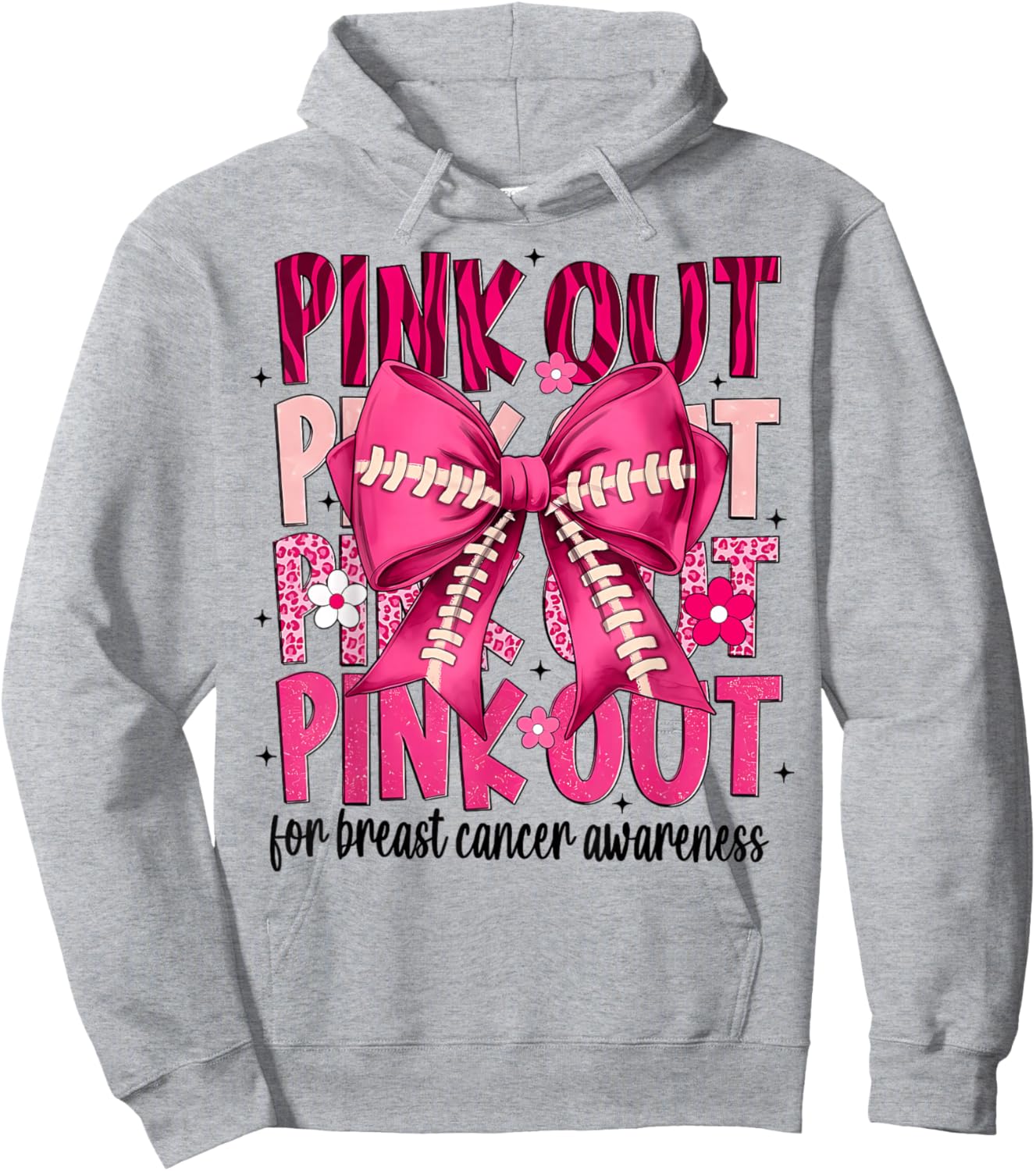 Football Pink Out Breast Cancer Awareness Pink Ribbon Hoodie - Hoodie | Ash
