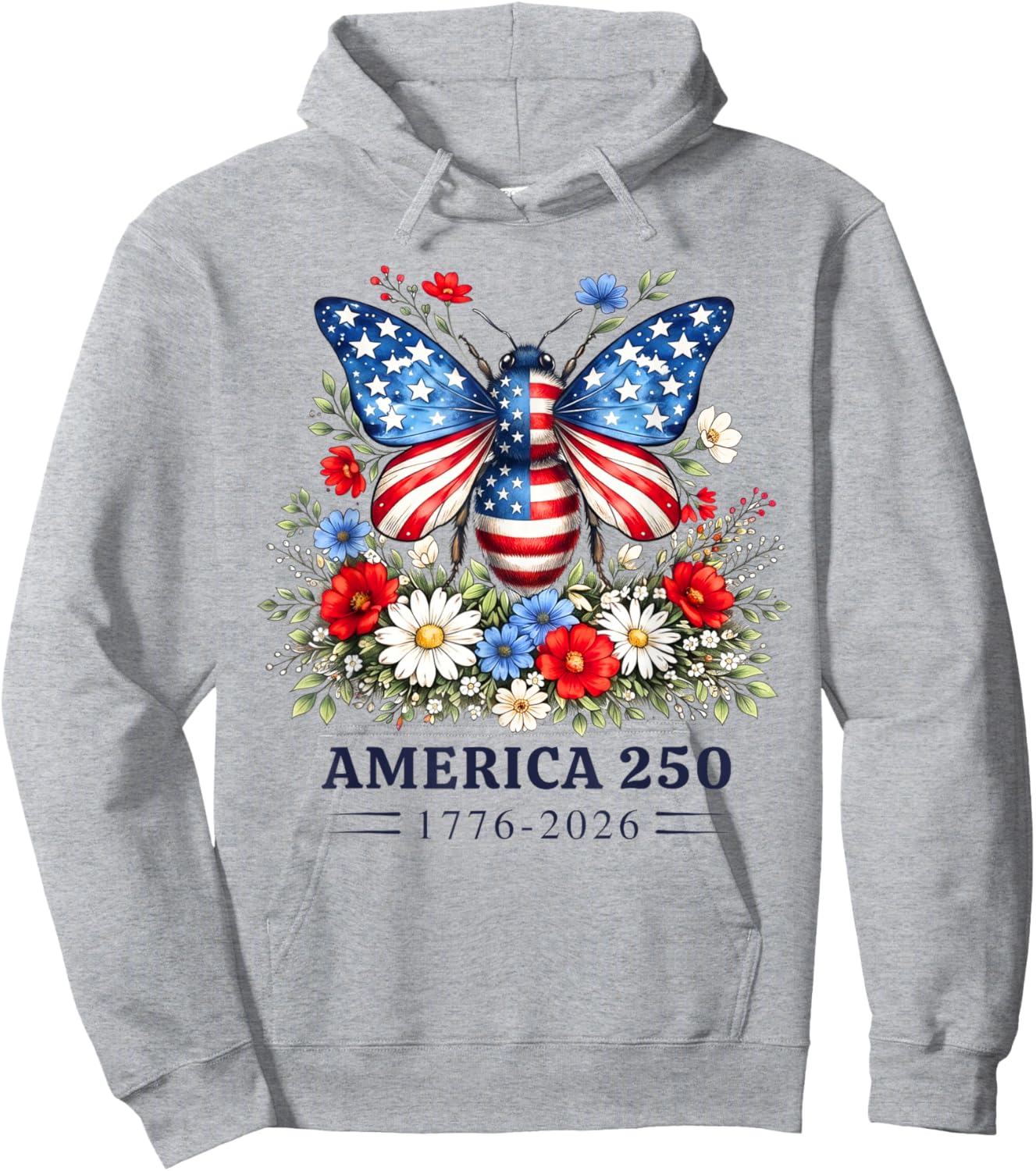 250th Anniversary Patriotic Bee USA Flag 4th of July Outfits Hoodie - Hoodie | Ash