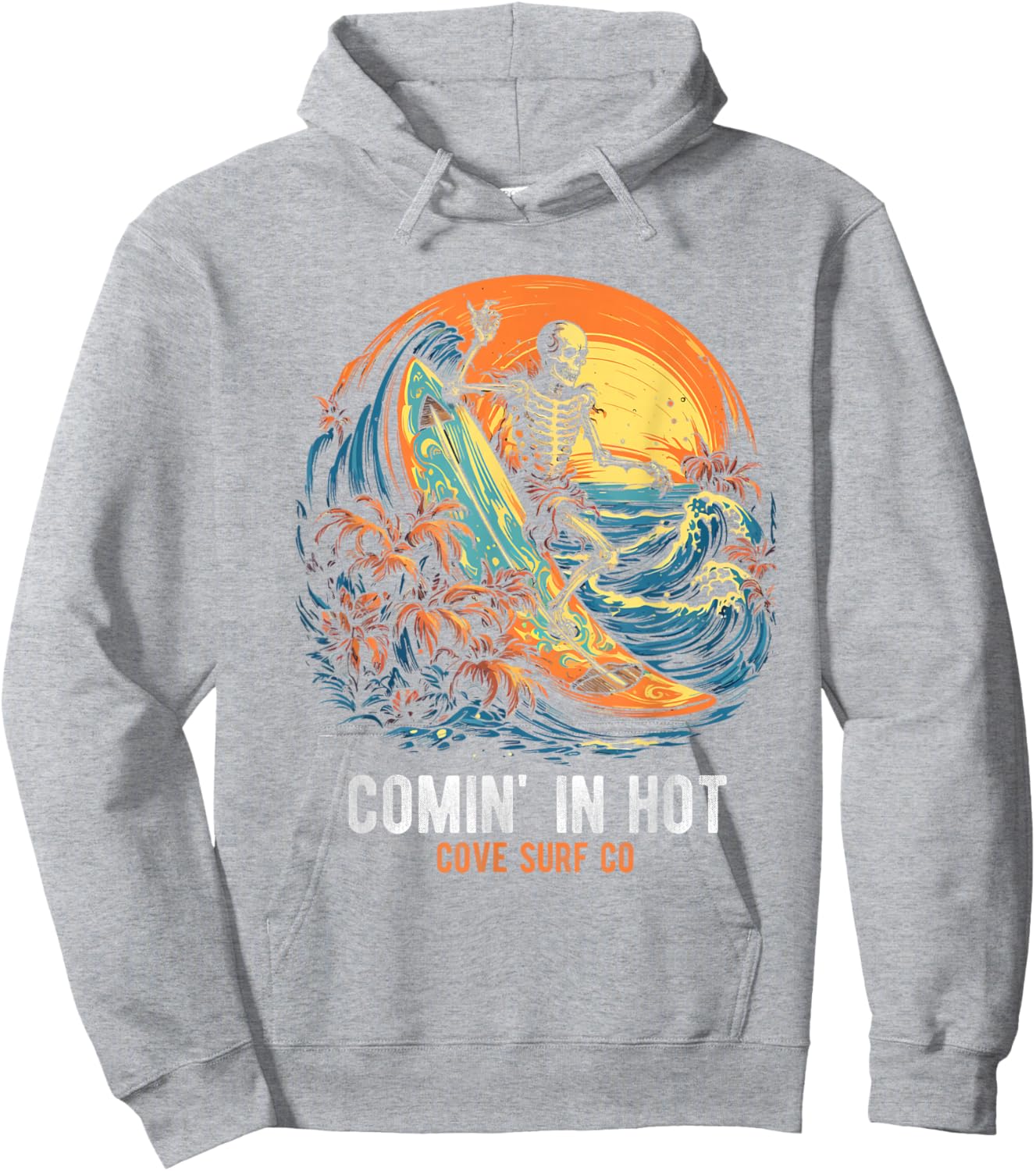 COMIN' IN HOT COVE SURF CO Surfing Skeleton Hoodie - Hoodie | Ash