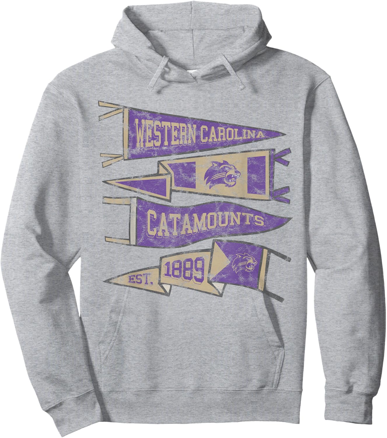 Western Carolina University Catamounts Distressed Pennants Hoodie - Hoodie | Ash