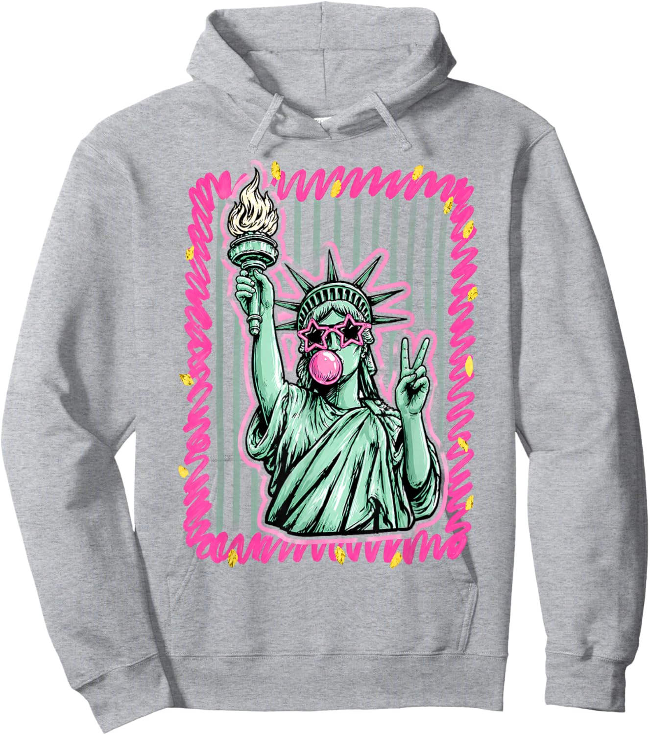 4th of July Statue of Liberty Blowing Bubble USA Girly Women Hoodie - Hoodie | Ash