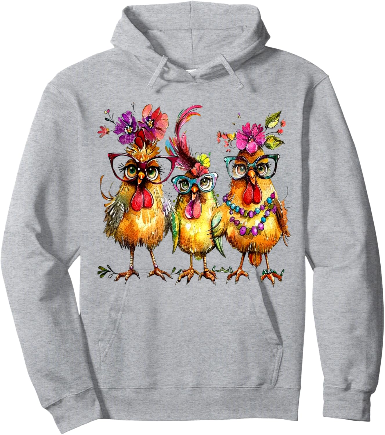 PeachBruh Funny Trio Of Chickens Whimsical Hawaii Beach Art Hoodie - Hoodie | Ash