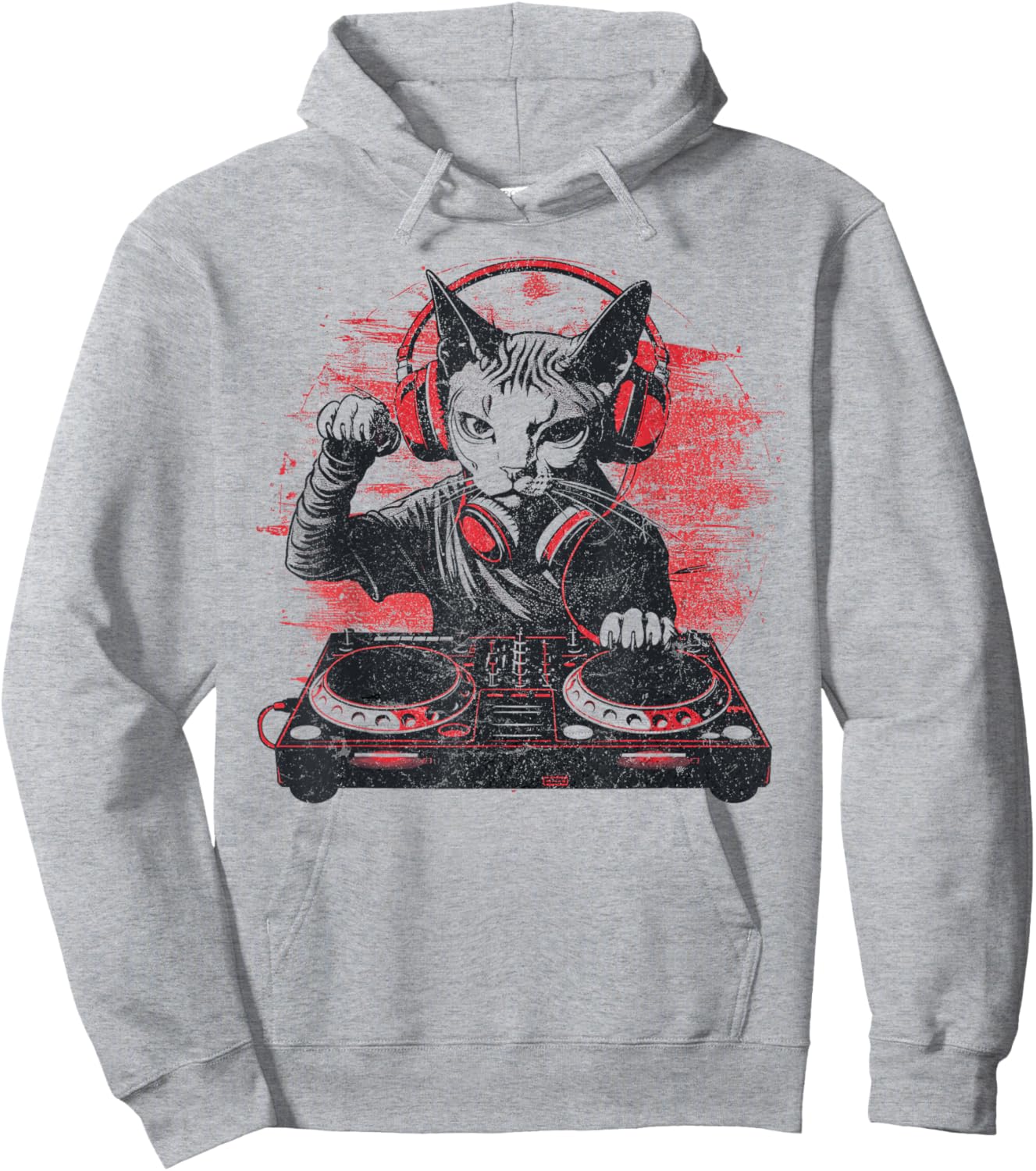 Funny Retro House DJ Sphynx Cat Disco Headphone Tech Sound Hoodie - Hoodie | Ash